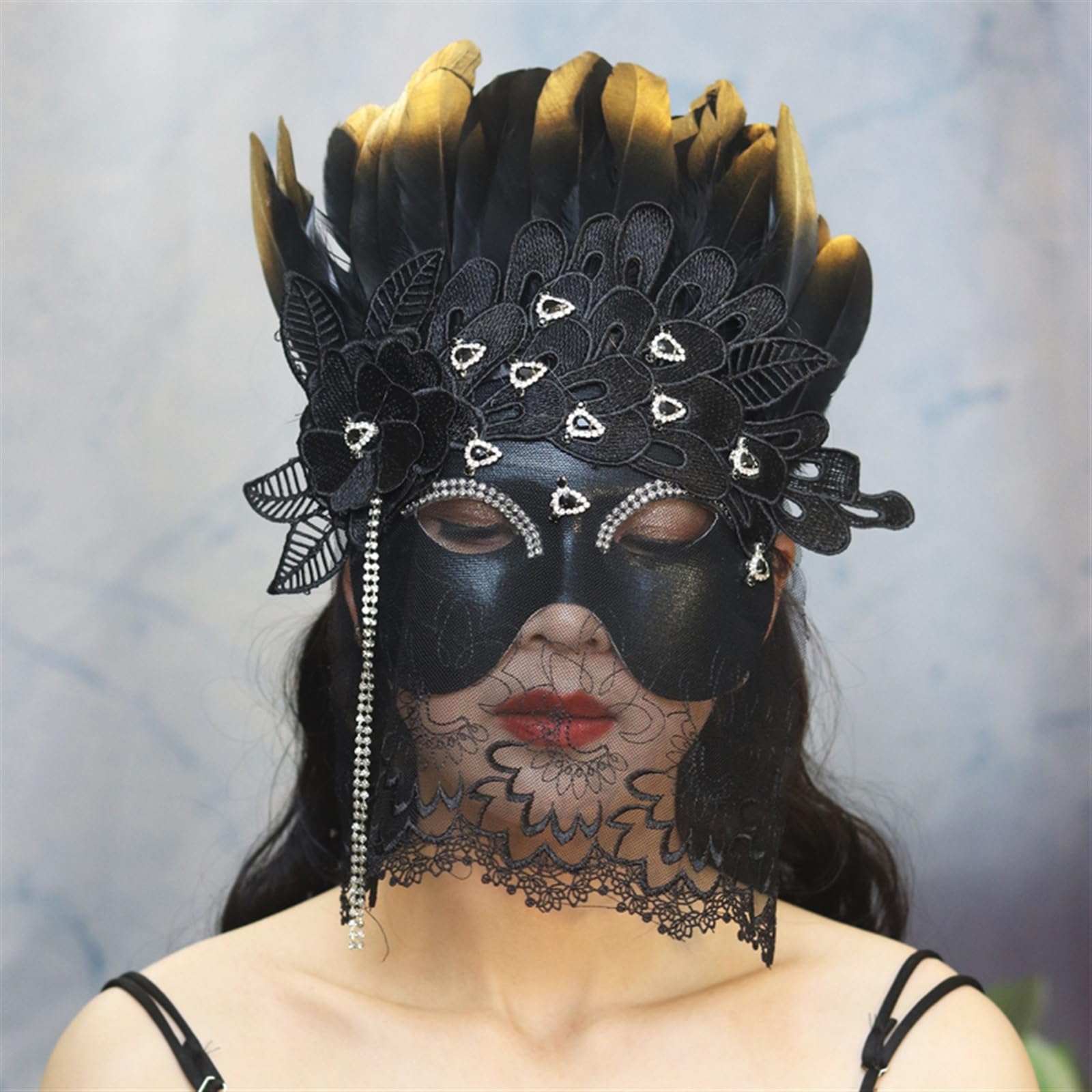 SAVOMA Dziewczęca maska cosplay makijaż impreza pióro koronka maska na całą twarz maska maska Halloween