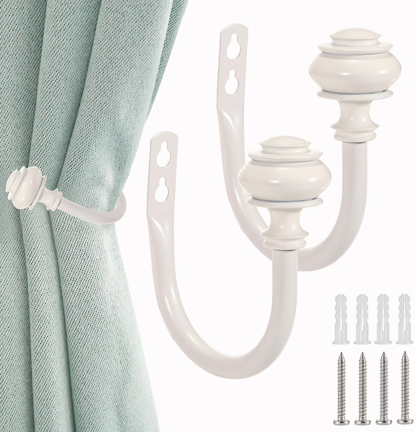Sumnacon Set of 2 Decorative Curtain Holdbacks,Elegent Wall Mounted Aluminum Alloy Window Drapery Tiebacks for Bedroom, Livingroom Office Come with Screws, White