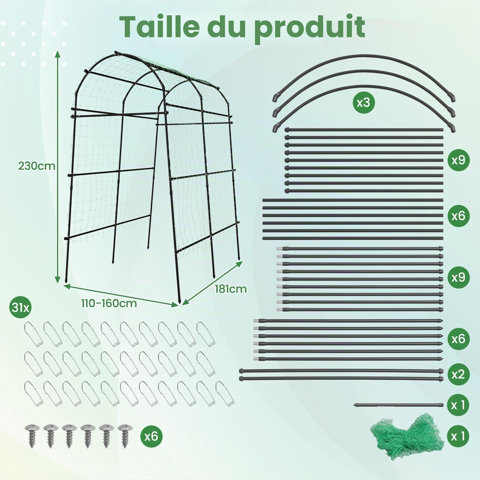 FANTASK Treillis pour Plantes grimpantes - Arche de Jardin de 230 cm avec Structure métallique revêtue de polyéthylène - Arche de Jardin pour légumes, Fruits, Fleurs