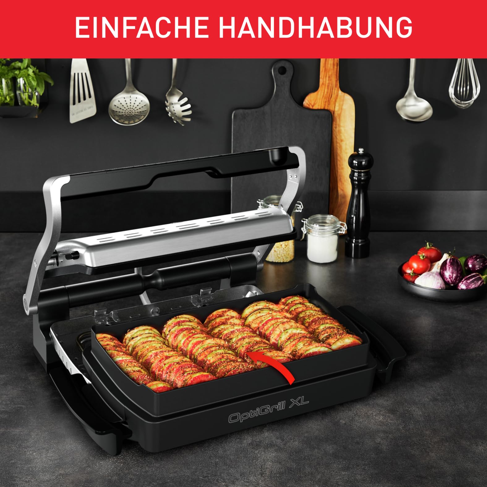 Tefal OptiGrill+ XL Backschale, 2 Liter, antihaftbeschichtet, Aludruckguss, Schwarz