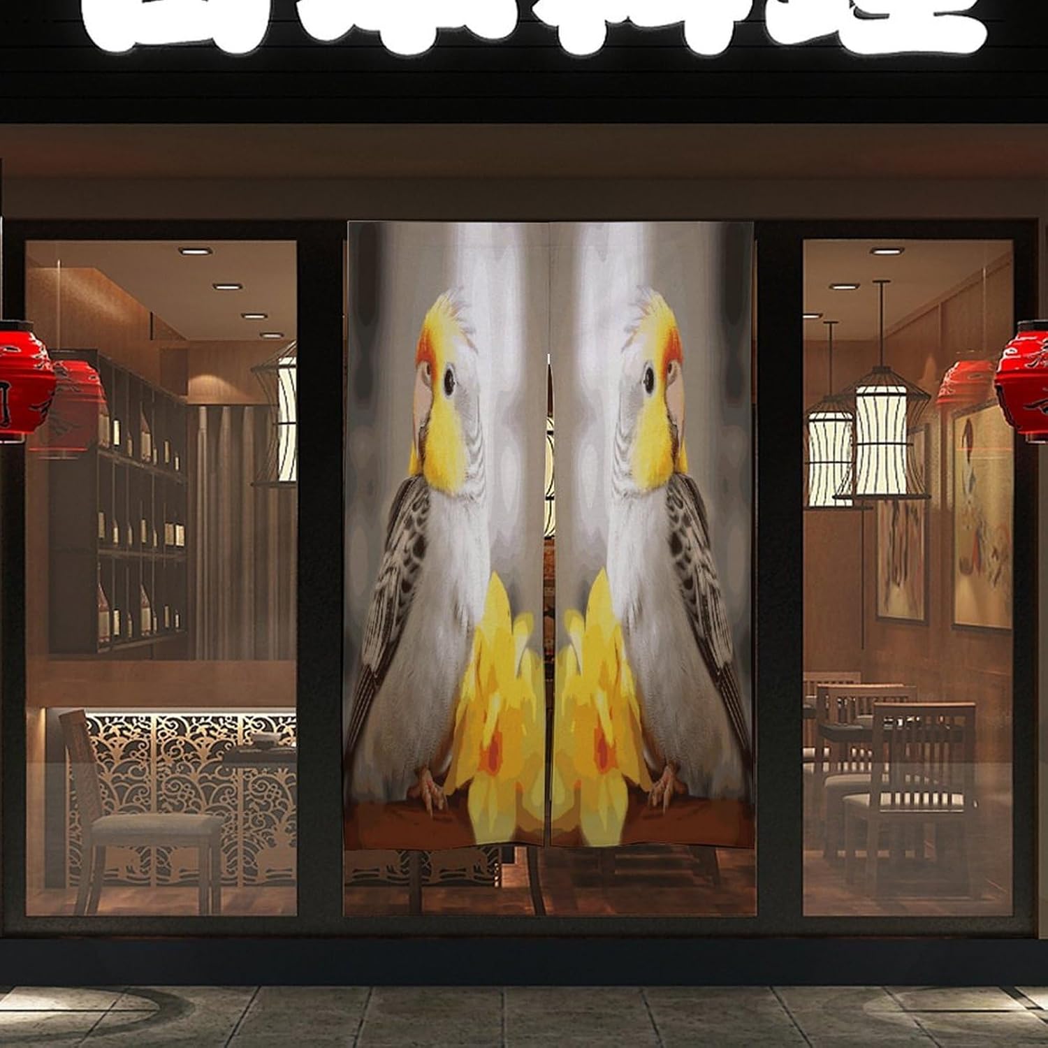Cute Cockatiel Door Curtain Printed Doorway Noren Japanese Style Doorway Room Divider Curtains for Privacy Partition Divider Kitchen Home Decorations Wall Hanging