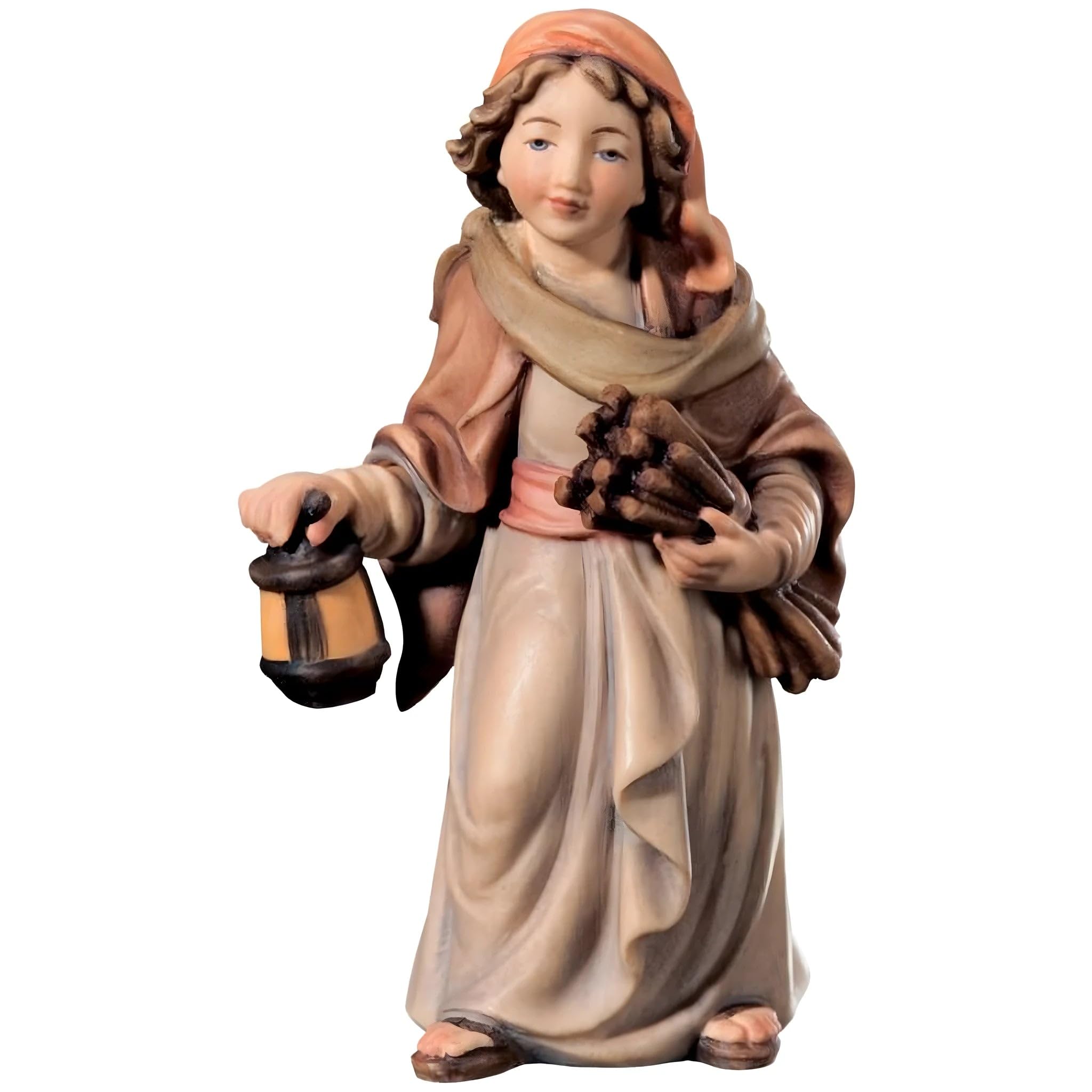 Dolfi | Shepherdess with Branches and Lantern 56 cm | Natural Wood in Val Gardena | Nativity Scene and Nativity