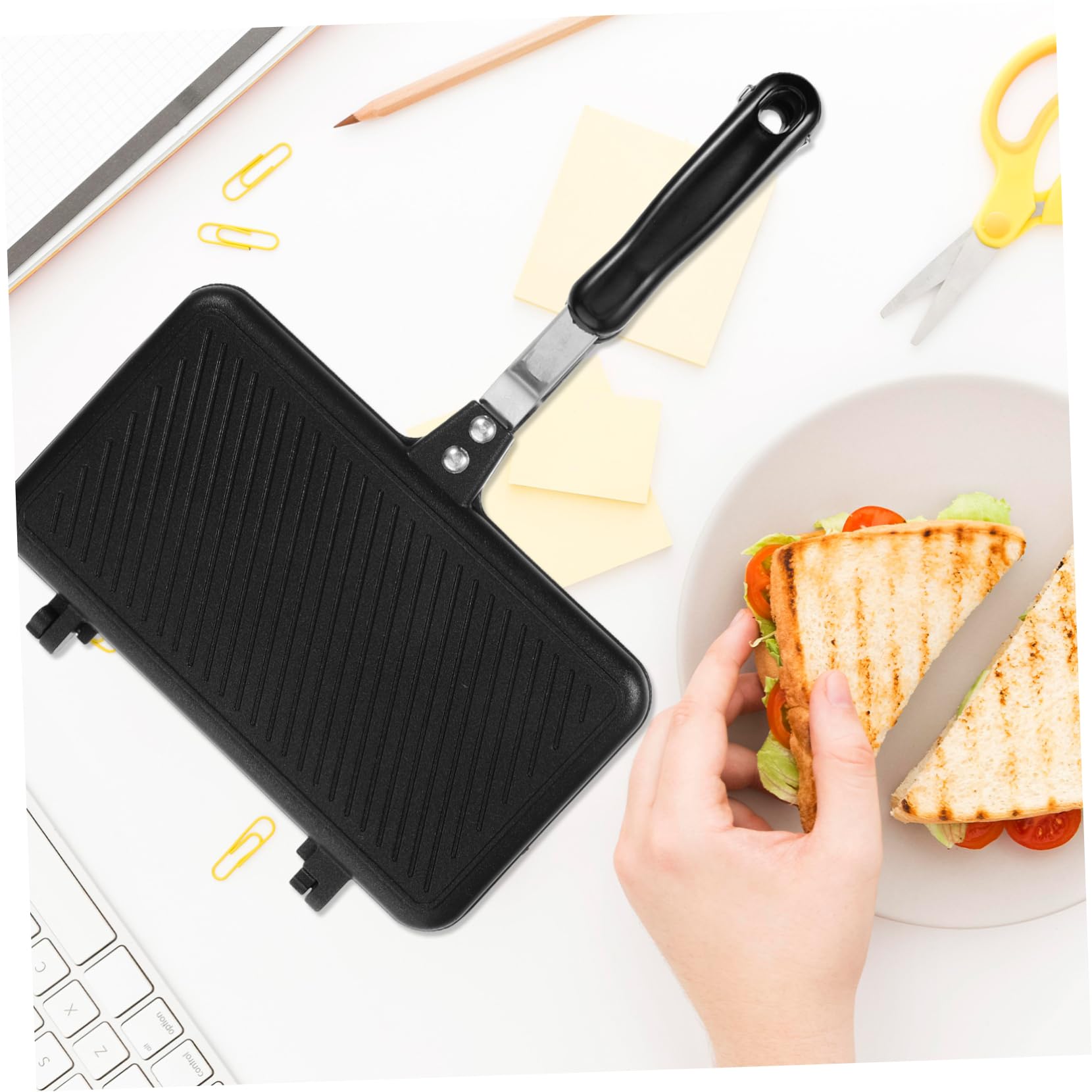 PRETYZOOM Non-stick Double-sided Sandwich Maker and Griddle Pan Multipurpose Cooking Tool for Breakfast Lunch and Design for Easy Storage