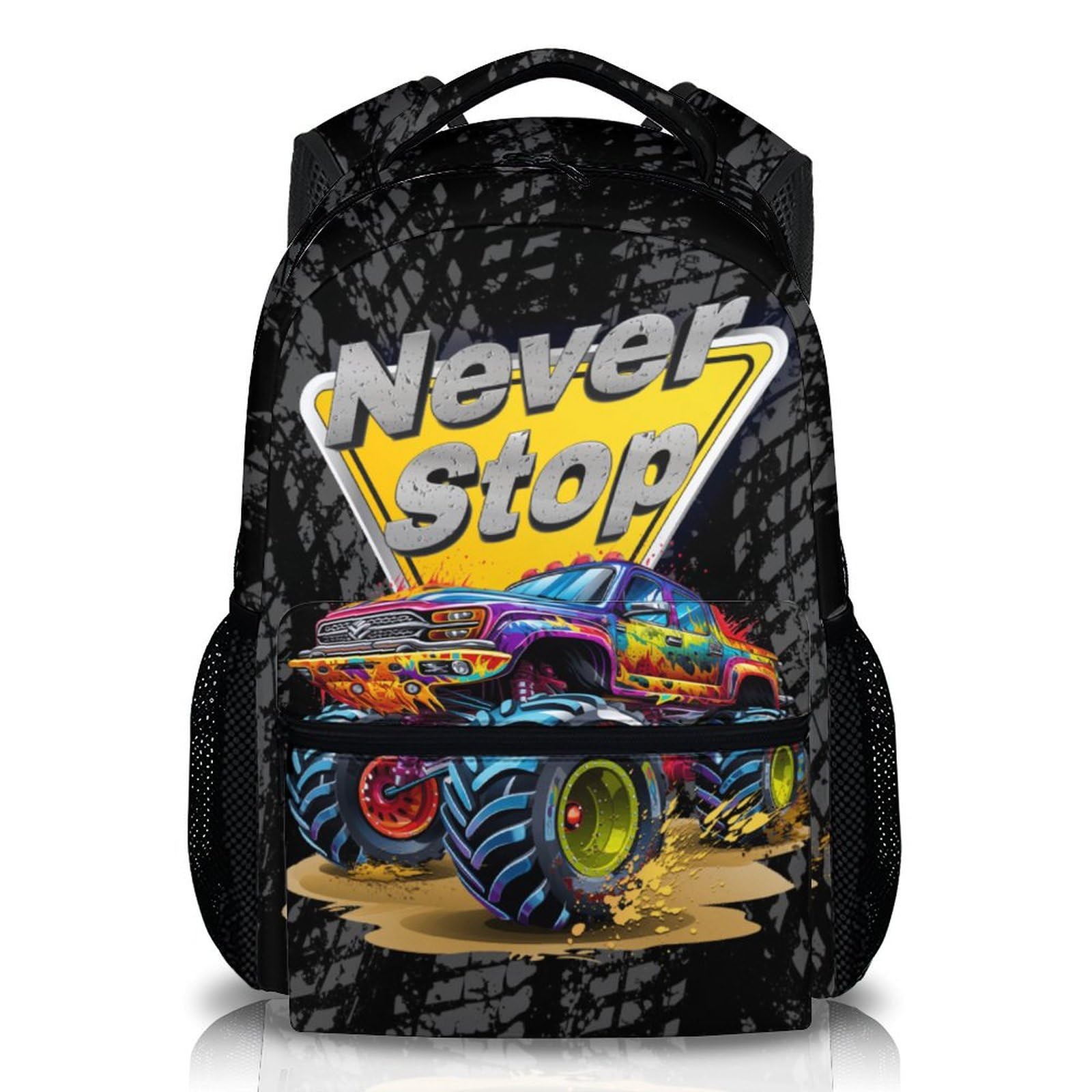 PAKKITOP Boys Backpack for School, 17" Cool Truck Backpacks for Preschool Kindergarten Elementary, Black Cute Large Capacity Bookbag for Children