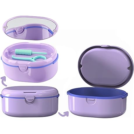 Retainer Case, Denture Bath Box with Strainer Basket for Women