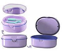 Vista 1 de MURRI&MURRDI Estuche para retenedor, caja de baño para dentaduras postizas con canasta coladora, estuche para protector bucal morado, taza