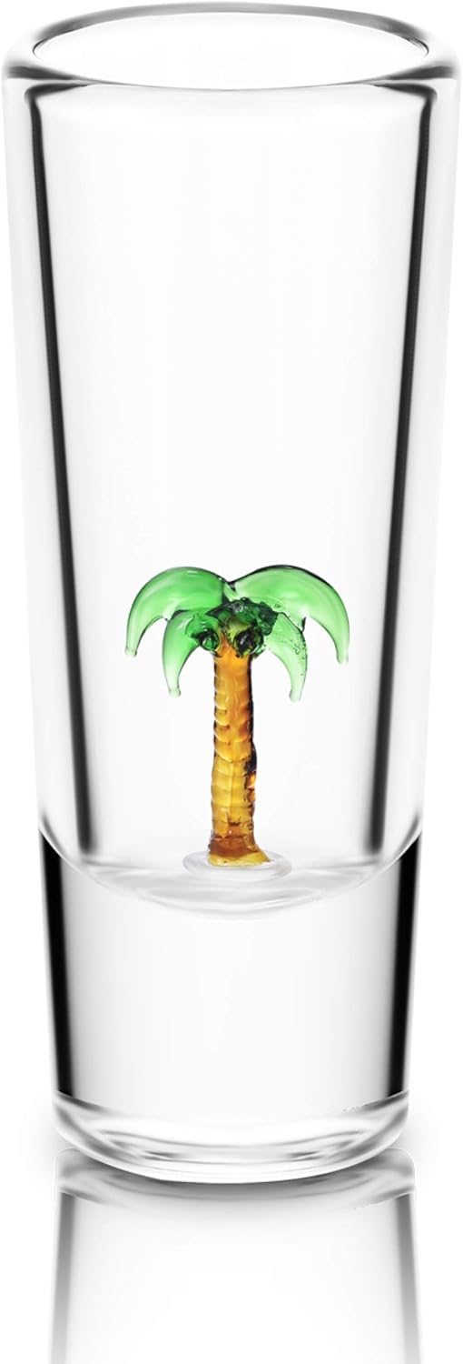 Review IOC® Quintana Roo Authentic Mexican Artisanal Tequila Shot Glasses with Glass Tropical Figurines 4 Shot Glass Pack 2 Oz 50 ML- Fun Tequila Shot Original Unusual Kitchen Gifts
