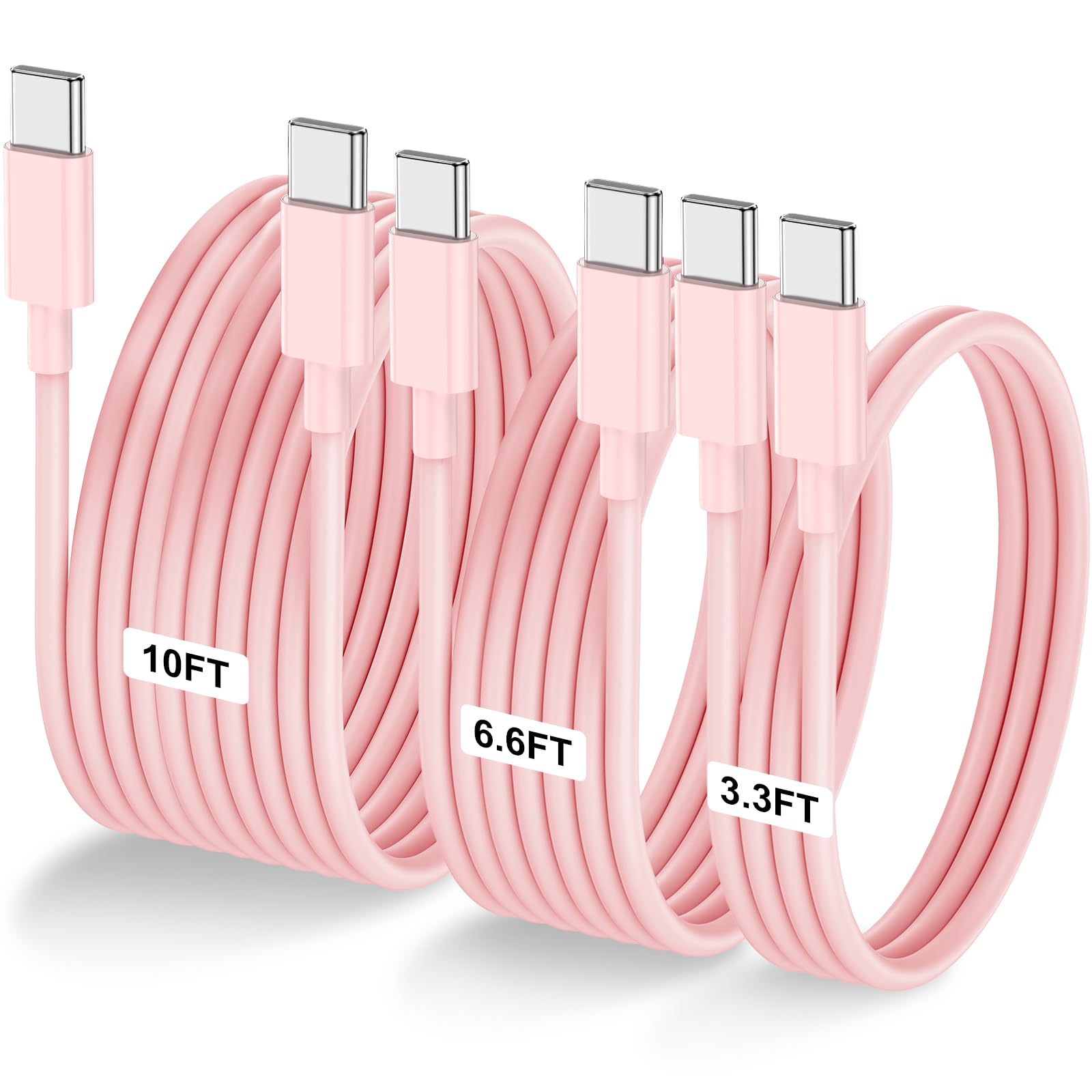 Photo 1 of 3-Pack Pink [3.3FT+6.6FT+10FT] 60W USB C to USB C Cable, Type C Fast Charging Cable for iPhone Air 17 16e 16 15 Pro Plus Pro Max?for Galaxy S25, for iPad Pro/Air/mini, for MacBook Pro/Air and More