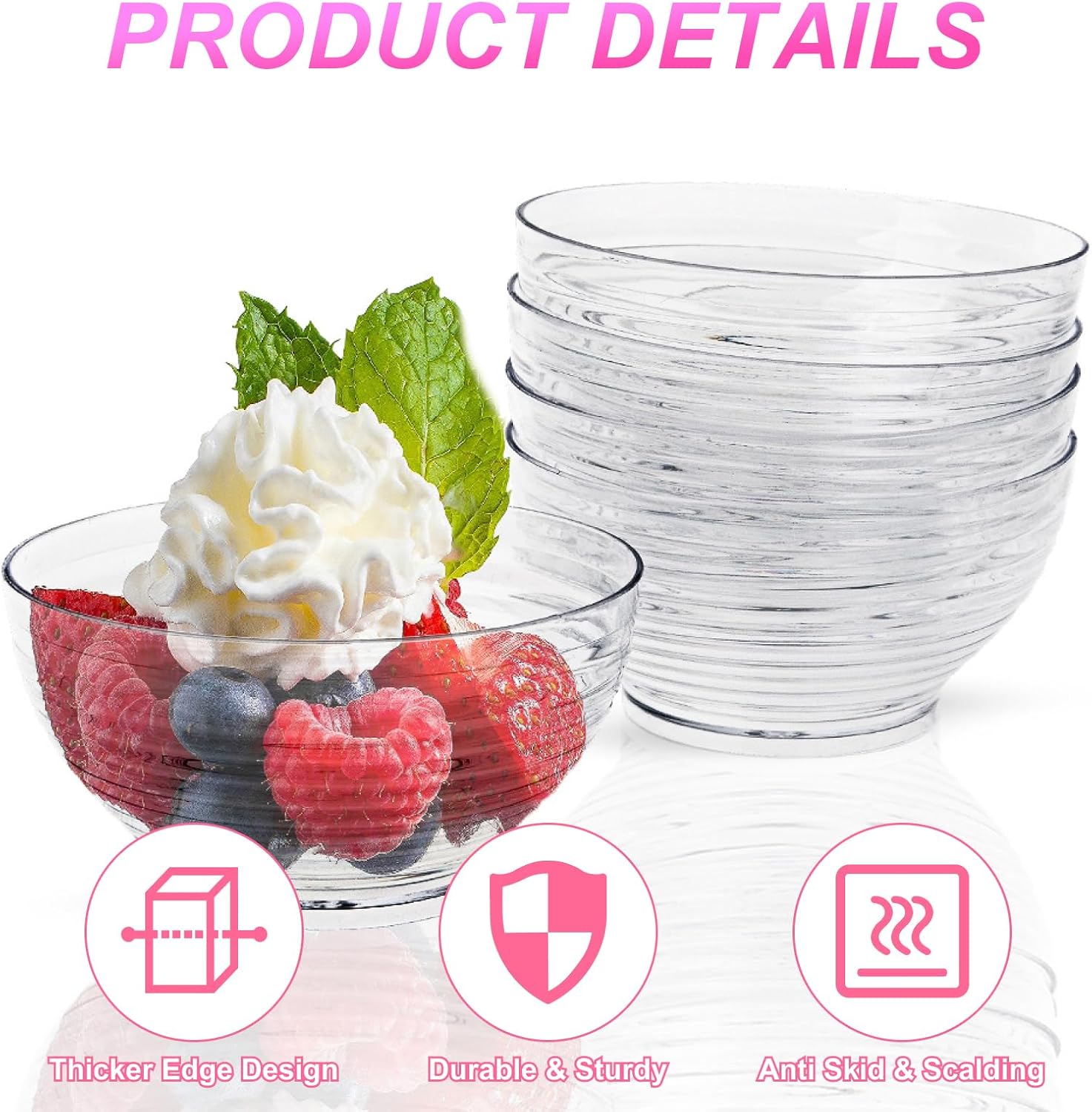 150 Pack 3 oz Hard Plastic Bowls, Clear Mini Plastic Bowl Disposable Dessert Bowl Mini Dessert Bowls Ice Cream Candy Serving Appetizer Cups for Salad Soup Snacks Wedding Birthday