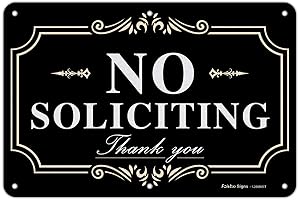 No Soliciting Sign Metal - 12x8 Inch Rust Free Aluminum Sign for Business and Home