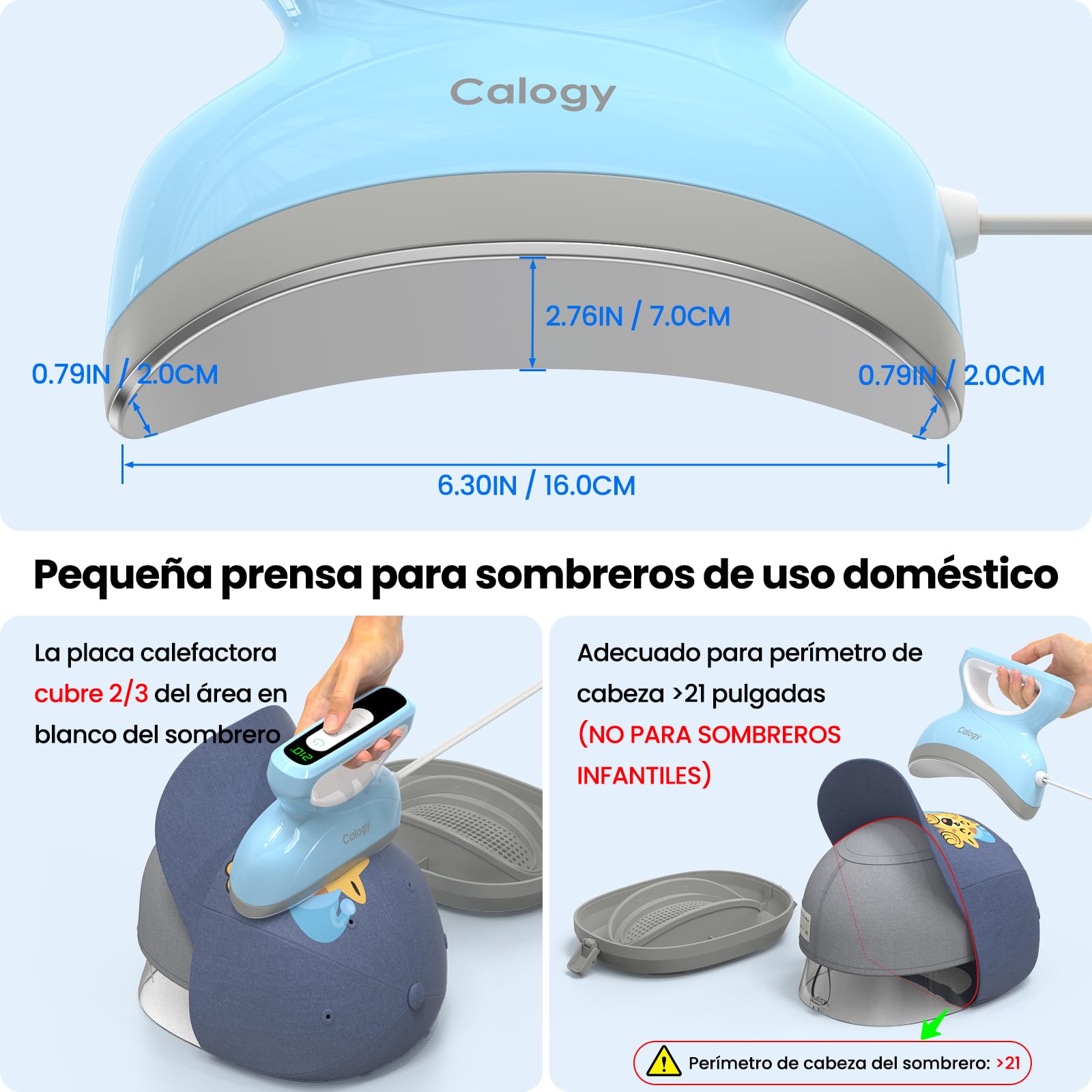 Calogy Máquina de prensa de calor de tapas, transferencia de sombreros de temperatura máxima de 210 ℃ con temporizador de cuenta regresiva, apagado automático