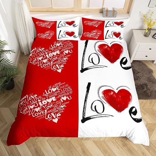 Juego de funda de edredón para parejas, juego de ropa de cama de corazón de amor rojo, juego de funda de edredón romántica para boda, regalo para el