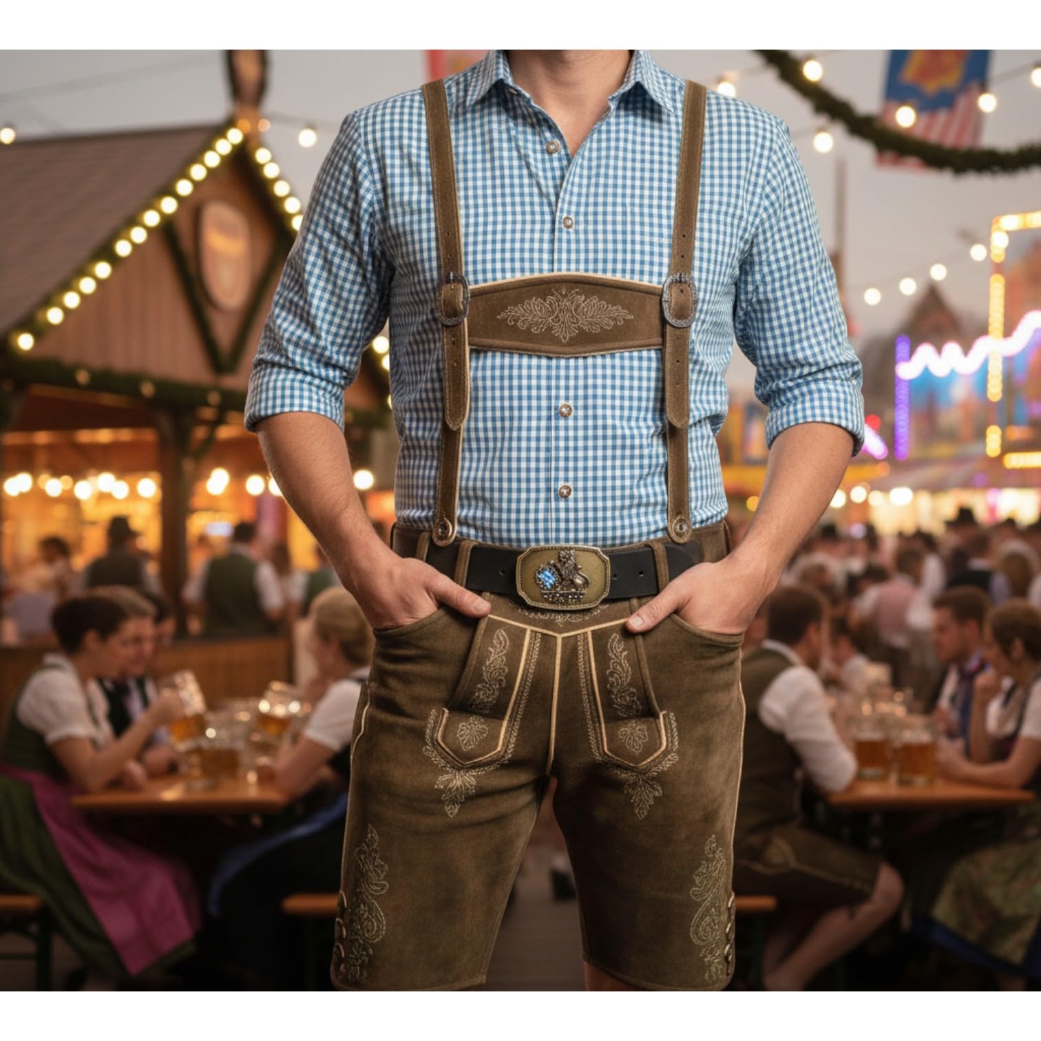 FRONHOFER Trachtengürtel Herren Echtleder 4 cm breit mit Bayern Wappen Emaille bicolor Gürtelschnalle 7,5 cm x 5,5 cm Druckknopf wechselbar Made in Germany für Lederhose