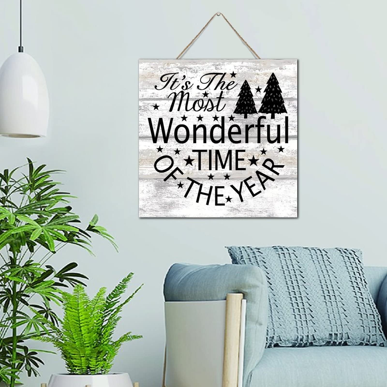Décoration murale de Noël : panneau en bois rustique à suspendre 30,5 x 30,5 cm