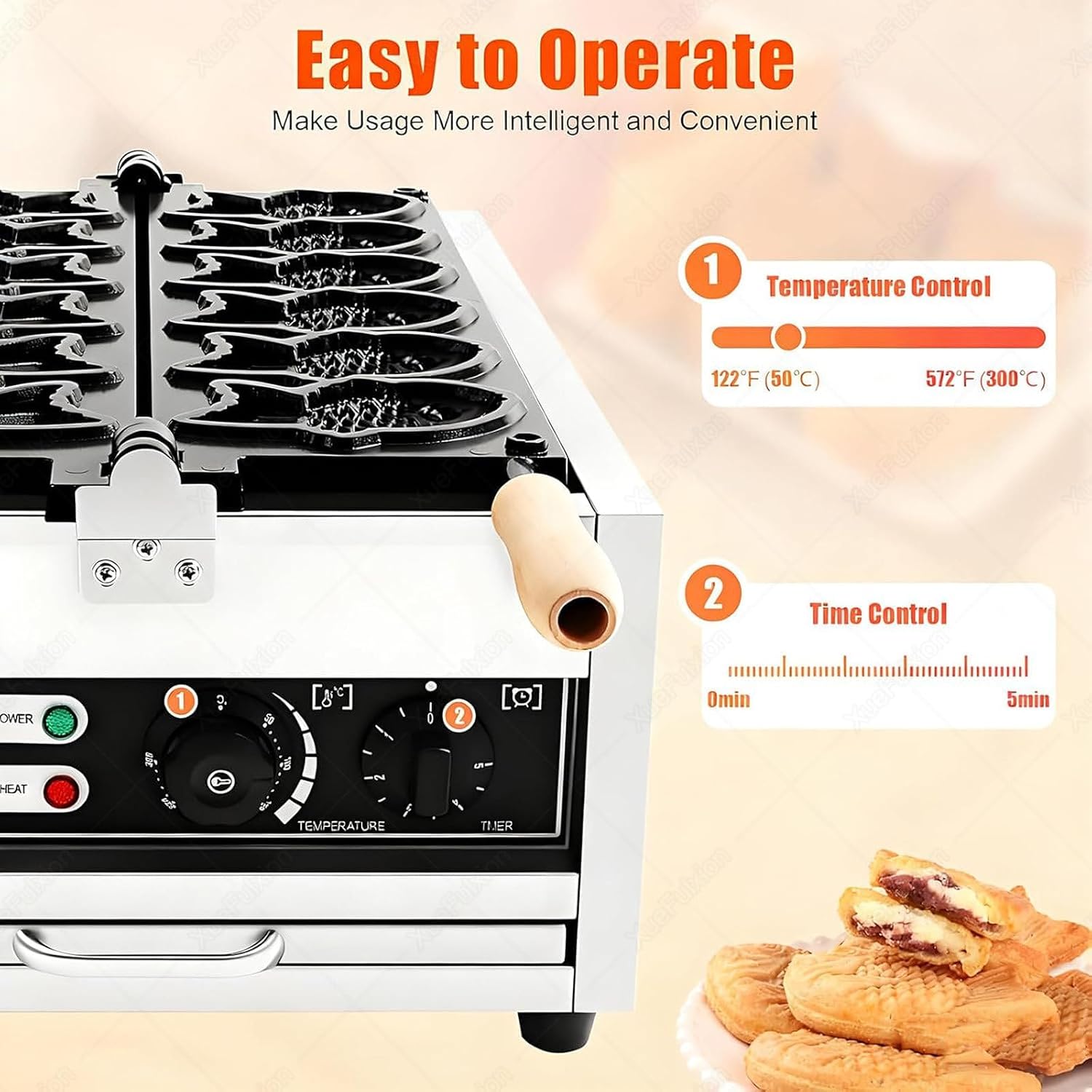 Professional Commercial Taiyaki Machine Electric Fish Shaped Waffle Maker Japanese Ice Cream Cone Baker for Restaurants Bakeries Dessert Shops Street Food Vendors