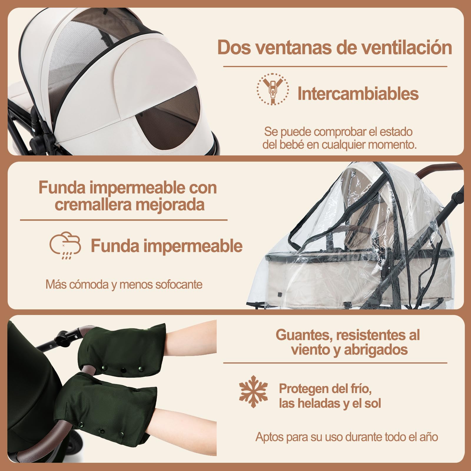 Zkiprm Cochecito 3 en 1, Sistema de viaje con asiento de coche, cochecito y capazo, reposabrazos ajustables, revestimiento de lluvia, mosquitera, guantes chasis de aluminio, Para niños de 0 a 4 años