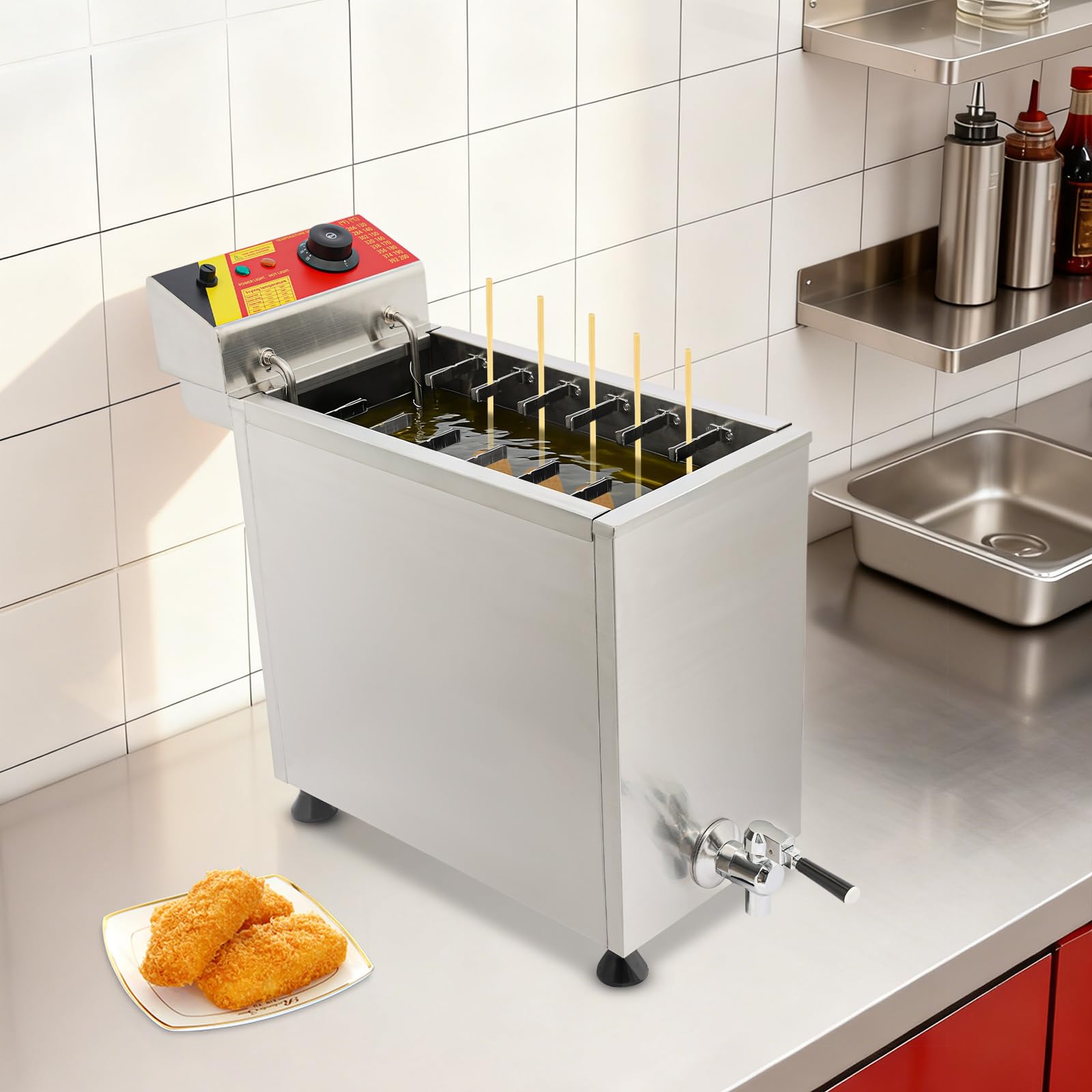 Professionelle Edelstahl-Fritteuse 3000W, mit Ablasshahn, 12-Haken-Racks, Deckel & Überhitzungsschutz, regelbare Temperatur 30-200°C, 25L Große Fritteuse für Gastronomie & Haushaltsgebrauch