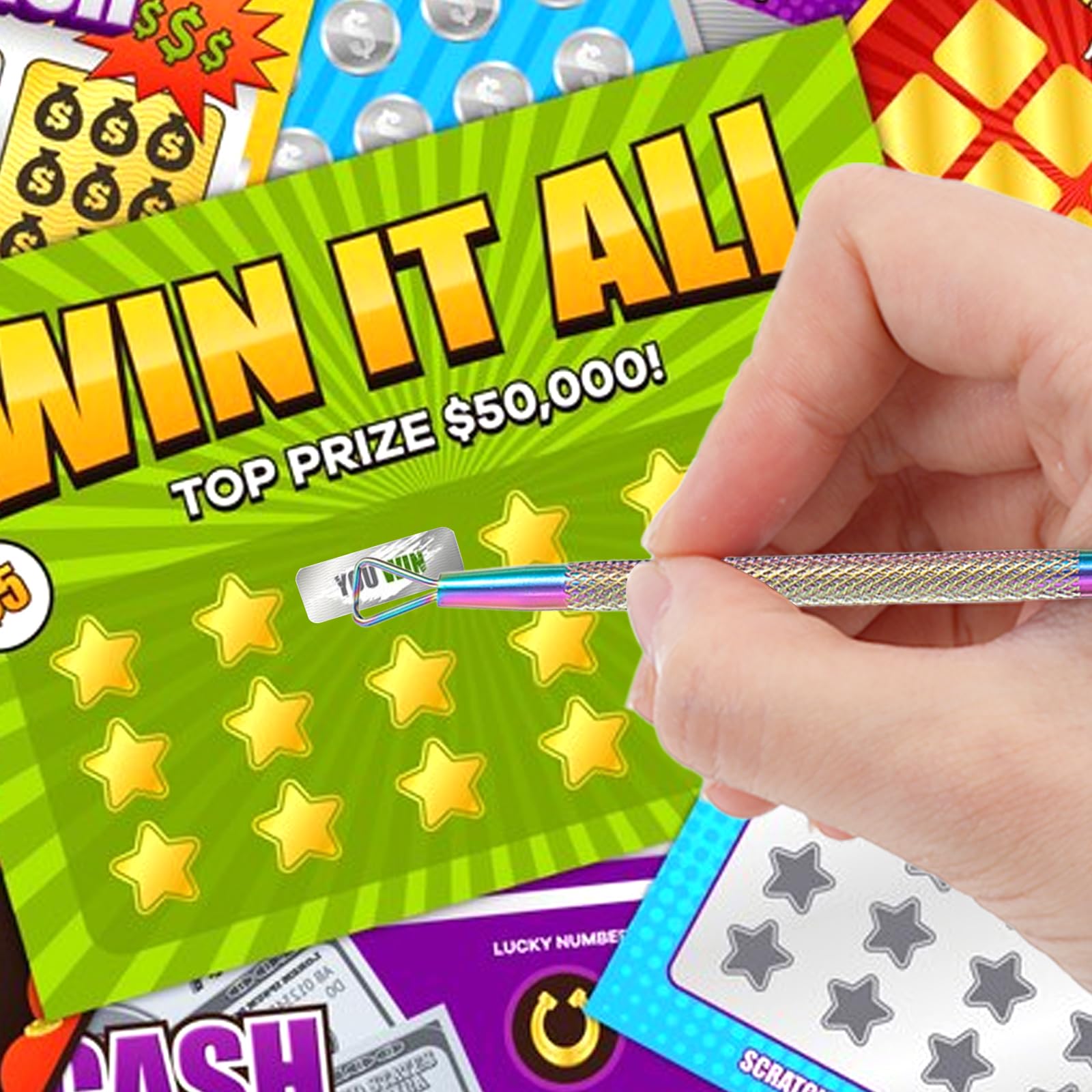 Lottery Ticket Scratch-off Tray With Hidden Scratcher Holder, Metal Scratcher Tool Included - View #4