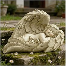 Sleeping Angel Statue, Baby in Wings Cherub Figurine