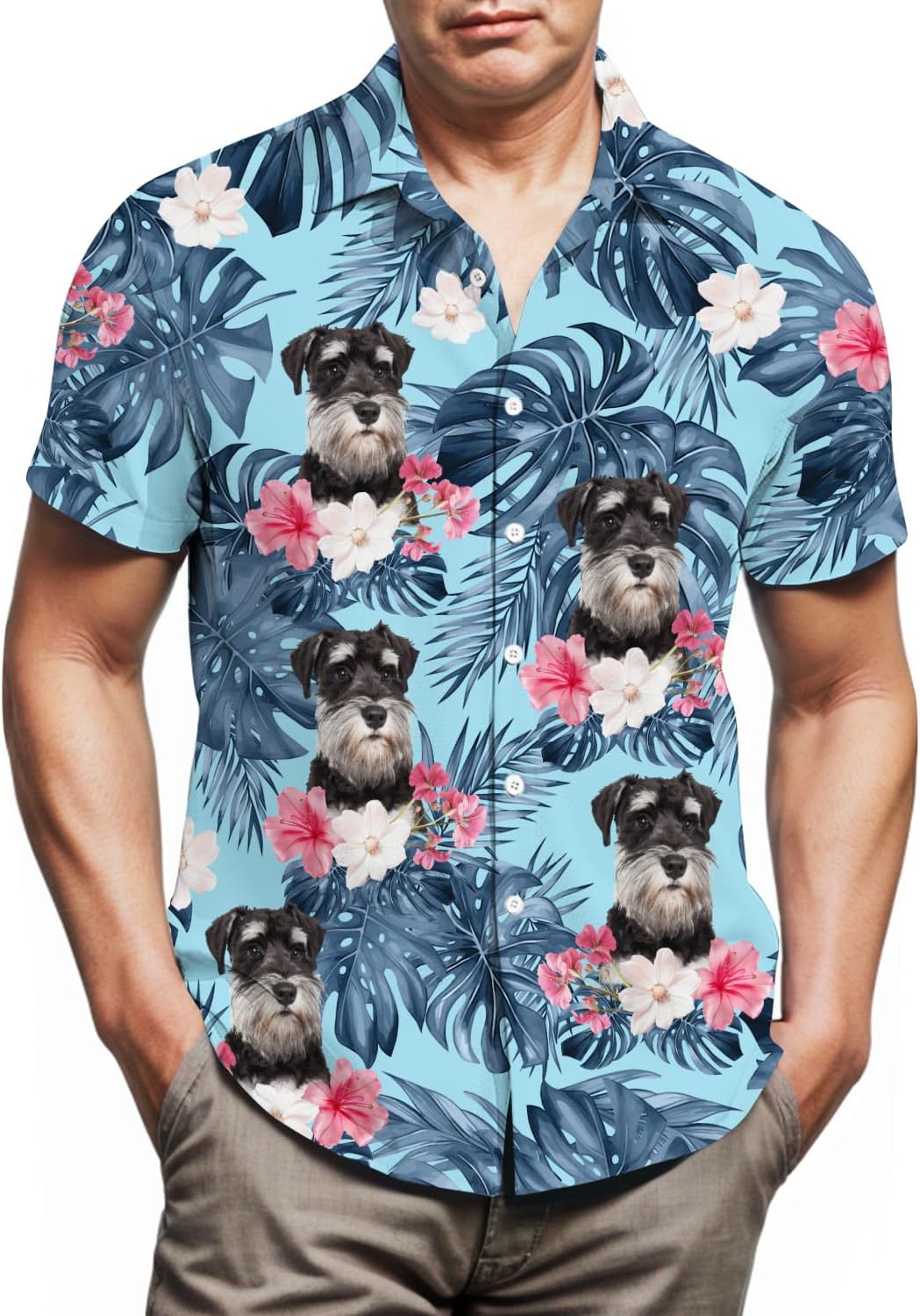 Miniature Schnauzer Hawaiian Shirts for Men,Button Down Beach Casual Shirtss