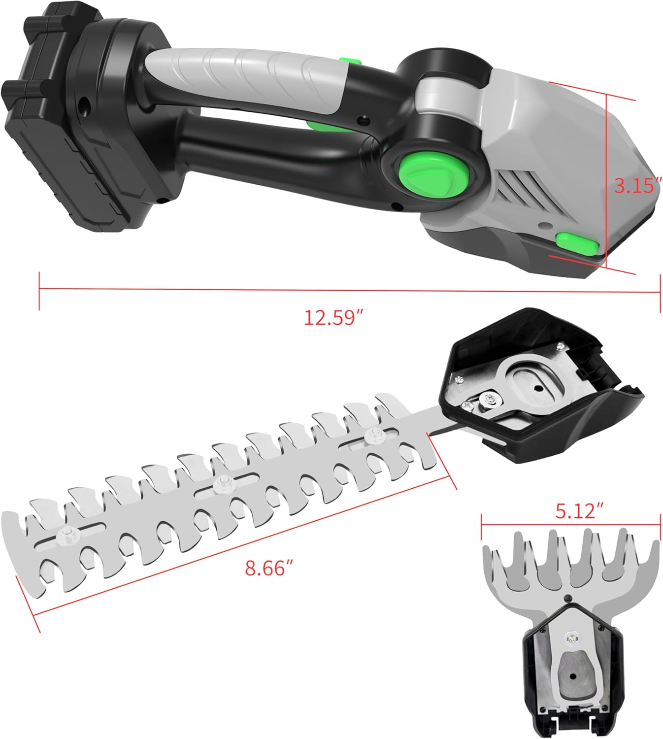 Cordless Hedge Trimmer -2 in 1 Handheld Hedge Shrub Trimmer&Grass Cutter, Lightweight & Quiet Electric Garden Tool with 1.5Ah Battery, Low Vibration for Effortless Trimming