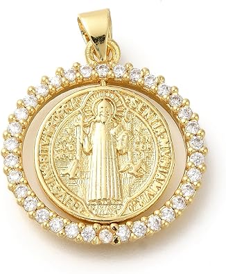 Elecrelive St Benedict Medals Cross Protection Charms 18K Gold Plated Brass Charms Saint Pendant for Catholic Jewelry Making