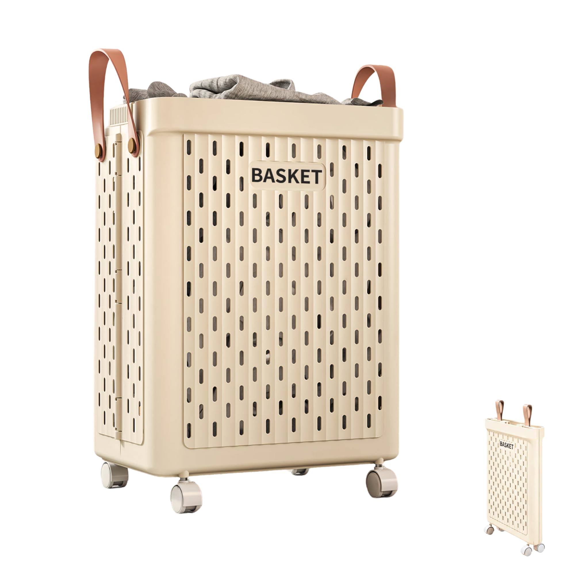 Cesto Porta Biancheria Pieghevole con Ruote, Grande Cesto per Bucato con Maniglie, Ideale per Bagno, Camera e Lavanderia. (50×32×23 cm)