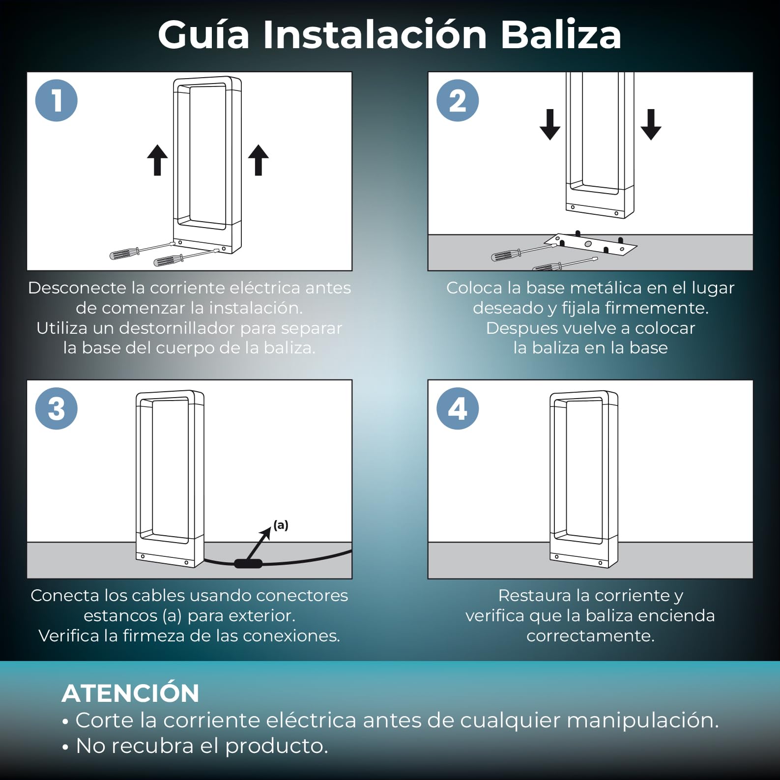 LED ATOMANT 2x Baliza LED Jardin 7W Color Luz Fria 750lm IP67 Metal Negro | Color Blanco Frio 6500K