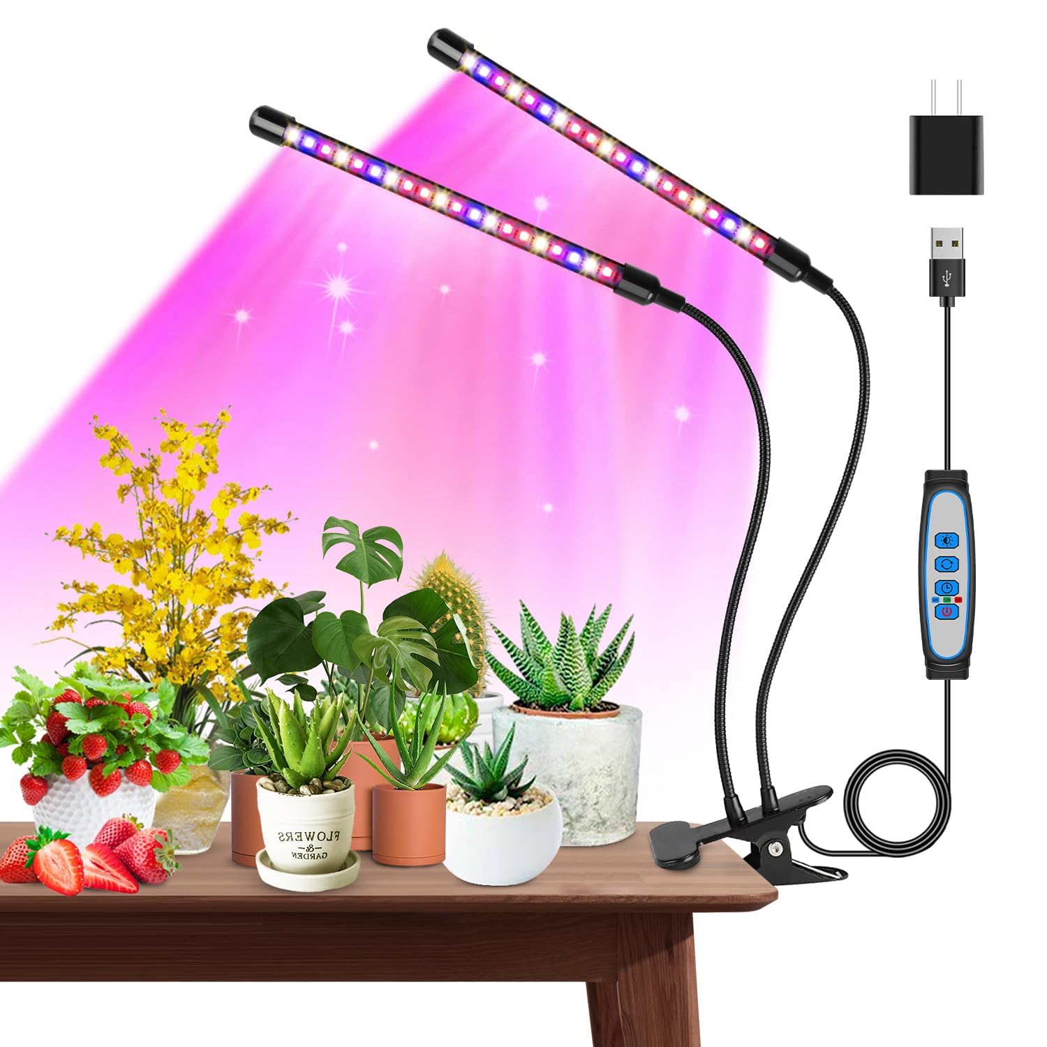 LED Grow Light for Indoor Plants with 2 Flexible Heads - Full Spectrum Red Blue Plant Lamp, Clip On Desk Light with Timer 6 12 16 H, 5 Dimmable Levels and 3 Modes for Home Garden Seedlings-image-16