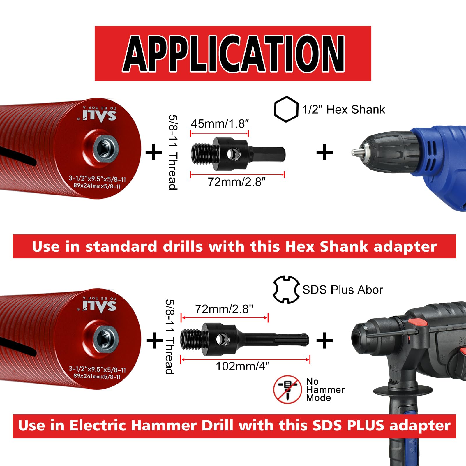 SALI Diamond Core Drill Bit - 2.5" for Concrete & Masonry -4 SALI Diamond Core Drill Bit - 2.5" for Concrete & Masonry -4