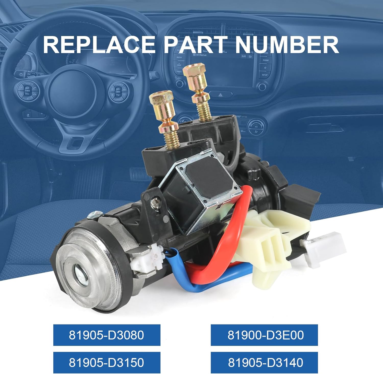 81905-D3080 Ignition Lock Switch Assembly with 2 Keys Compatible with 2016-2021 Hyundai Tucson Ignition Lock Housing Cylinder Replace# 81905D3080 81900-D3E00,81905-D3140