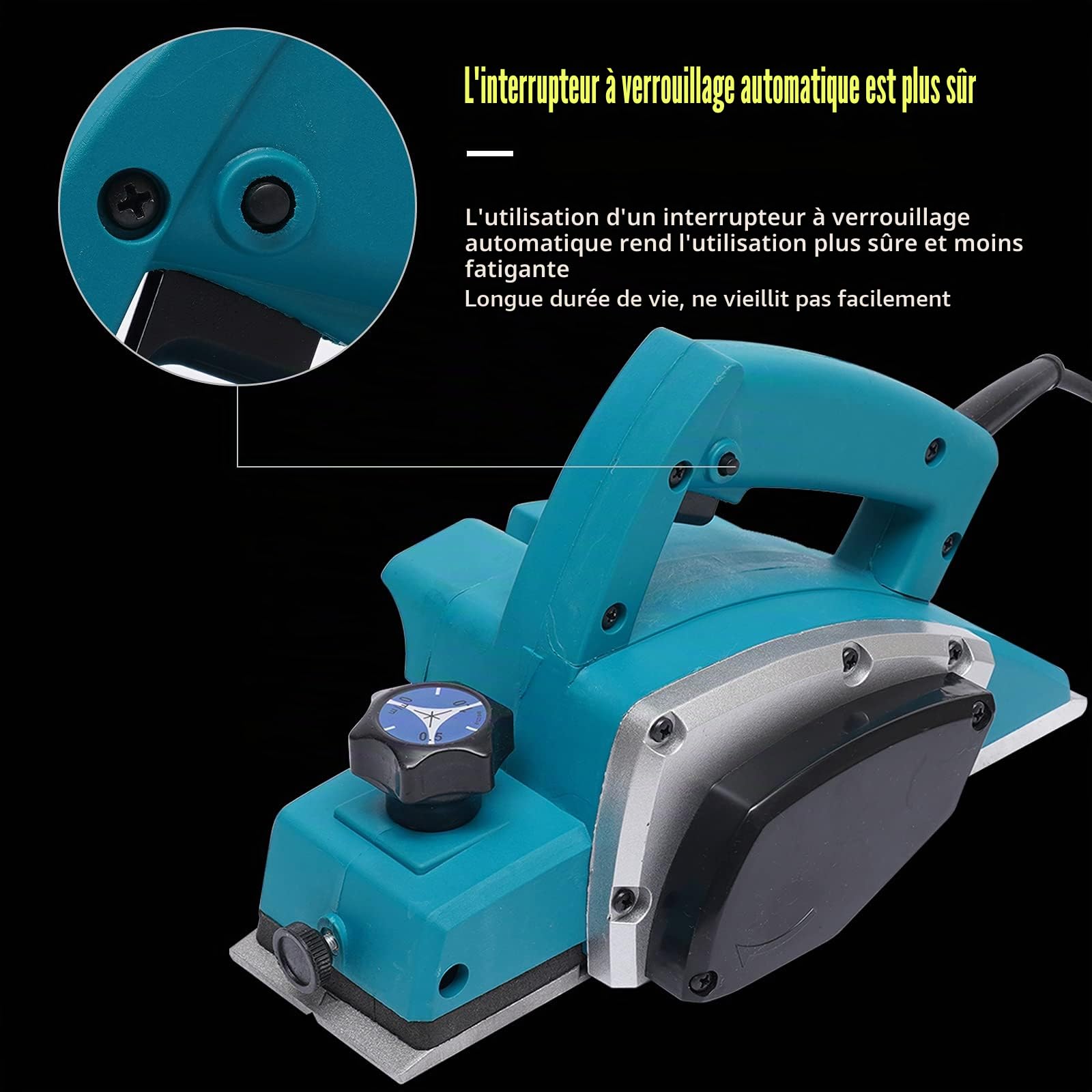 Rabot professionnel électrique | 800 W | Largeur de rabotage 82 mm | Profondeur max 2 mm | Plateau fraisé à plat | Puissant pour bois | Panneaux