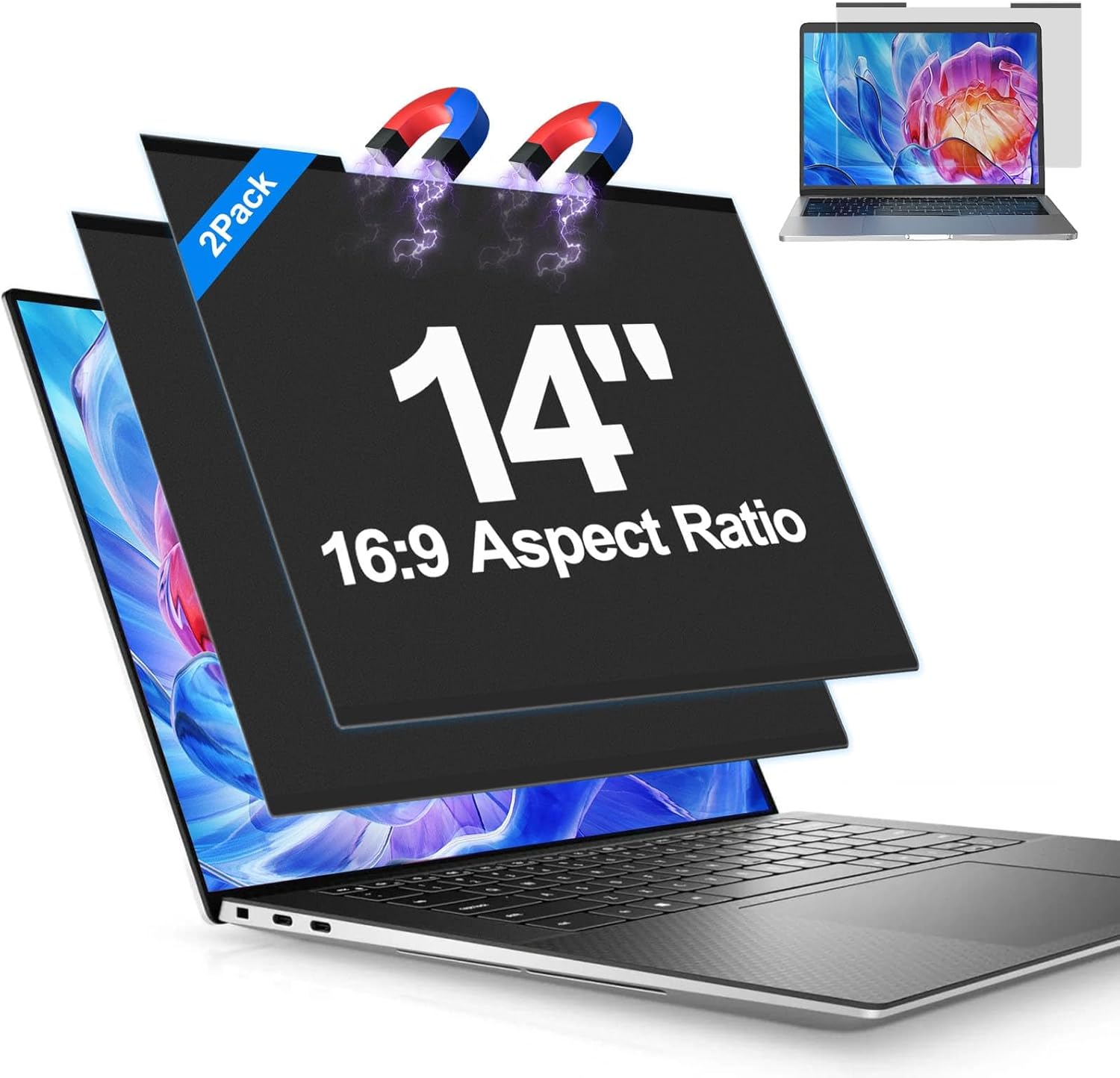 2 Pack 27 Inch Magnetic Computer Privacy Screen Filter for Monitor 16:9 Aspect Ratio, Removable Hanging Privacy Screen Shield, Anti Blue Light Filter, Anti-Glare Protector