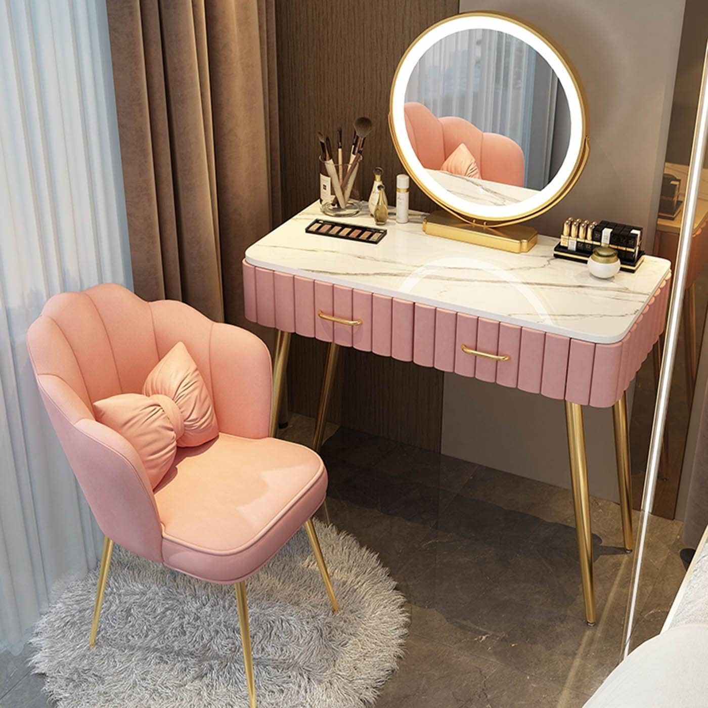 Girls Vanity Table Makeup Vanity Desk With Lighted Mirror, Vanity Table ...