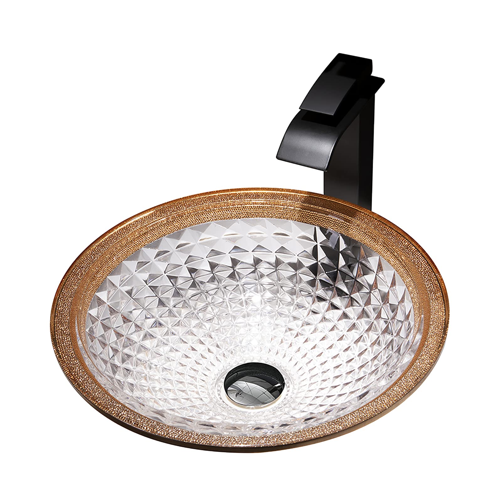 ASerZenith Bathroom Vessel Sink Vanity Tempered Glass Vessel Bowl Sink Round Luxury Countertop Sink Bowl Above Counter Sink Art Basin With Waterfall Faucet