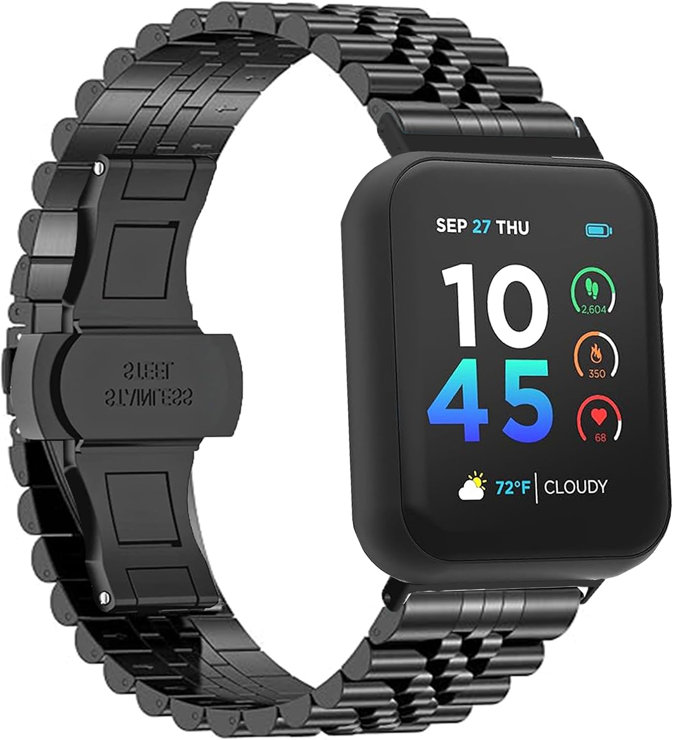 Compatible with ITOUCH AIR 5 Bands, 18mm, 20mm, 22mm, 24mm Solid Stainless Steel Metal Band with Butterfly Folding Clasp Link Bracelet Compatible with iTouch Active 5, Sport 4, Sport 3, AIR 3 40MM, Air 3 44mm, AIR 4 41mm, Air 4 46mm, AIR 5, Bloom, Belle Smartwatch