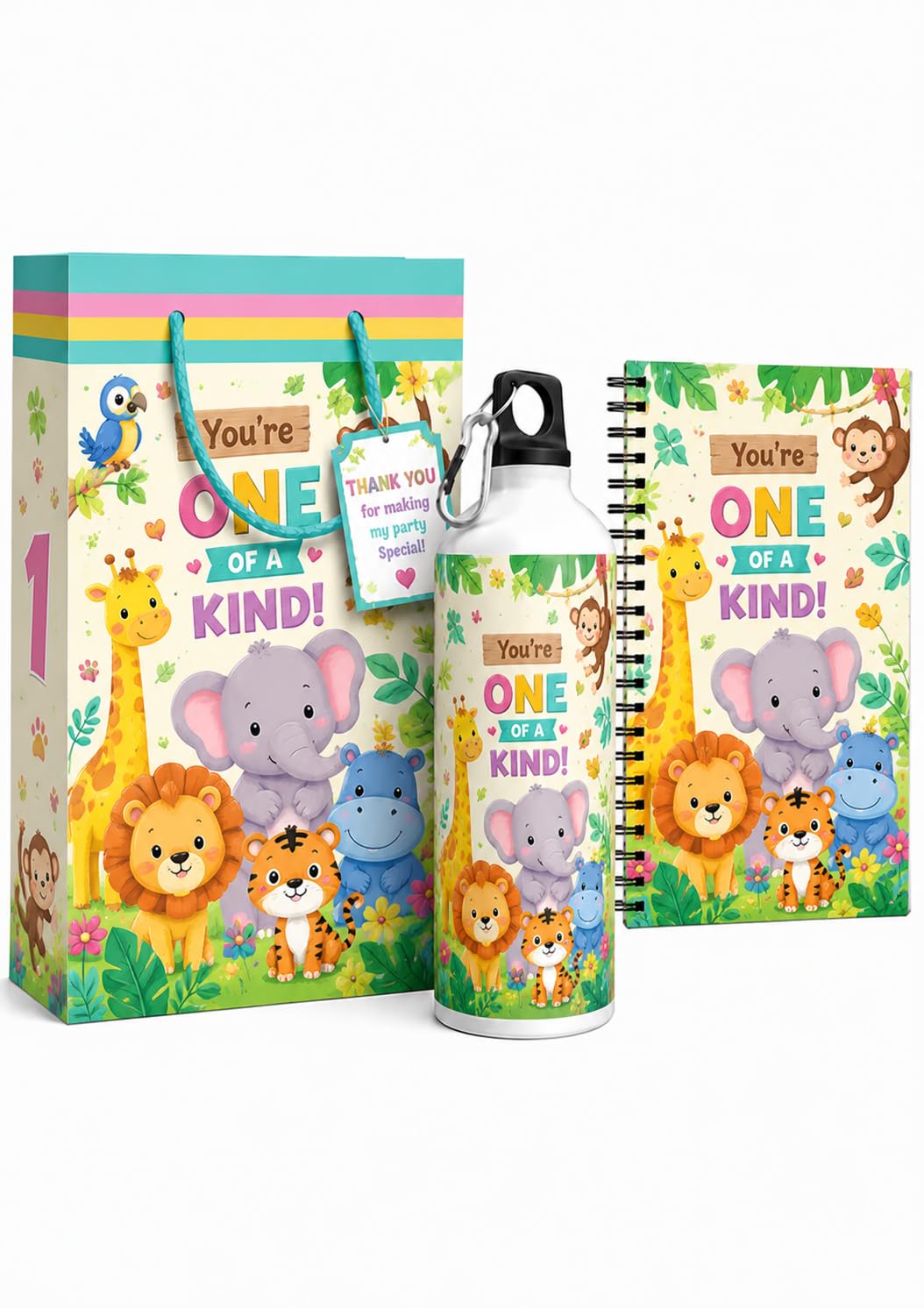 4 in 1 Animal Theme Birthday Return Gift Hamper for Kids - Paper bag , bottle , diary , tag-image-42