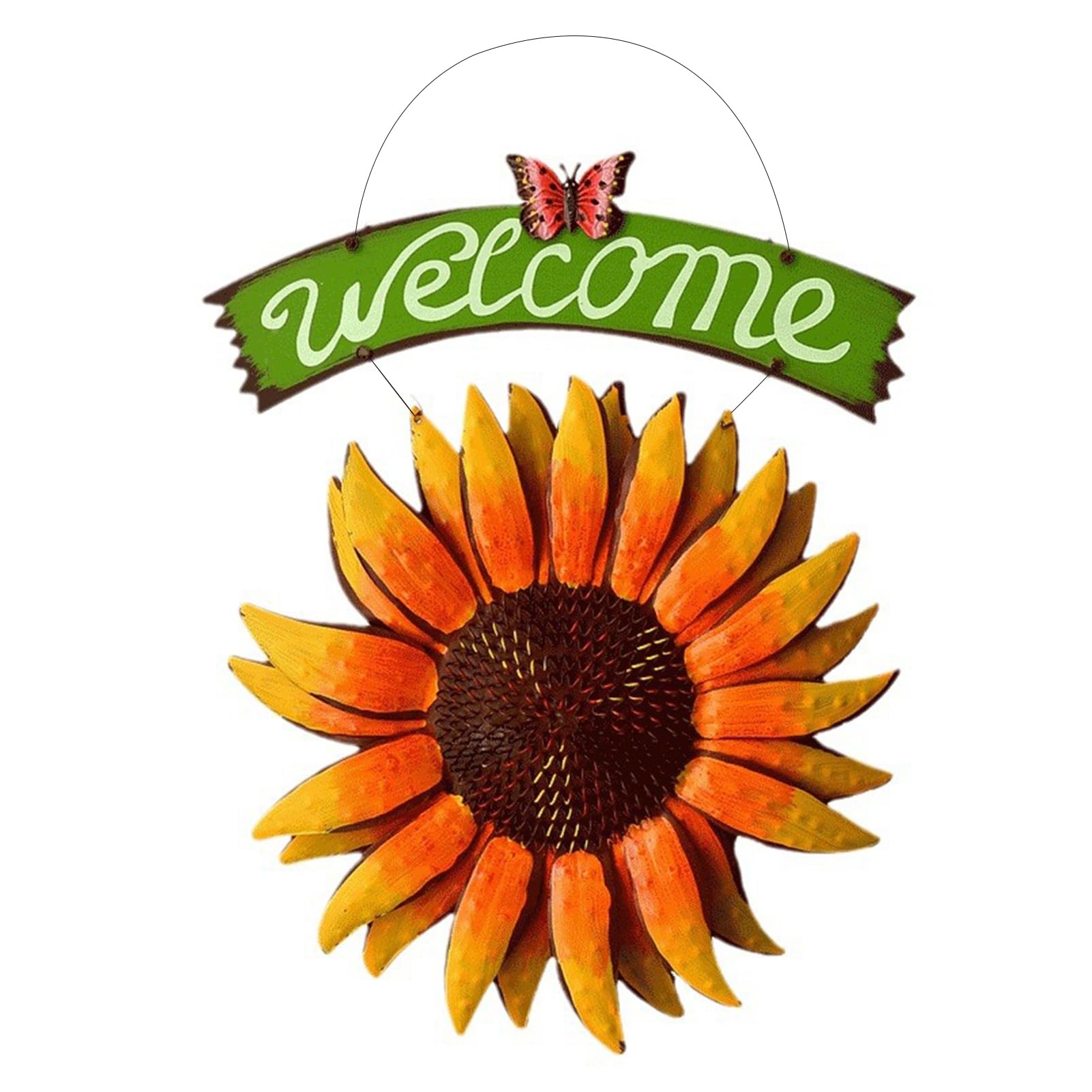 Sunflower Welcome Sign Metal Wall Hanging Plaque Rustic Decorative Door Hanger for Front Door Porch Wall Indoor Outdoor Spring
