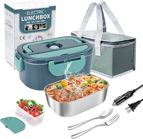 Miniatura 7 de LAVAED Lonchera eléctrica con calefacción - 80W de calentamiento rápido, calentador portátil para auto/camión/oficina/exterior, libre de BPA