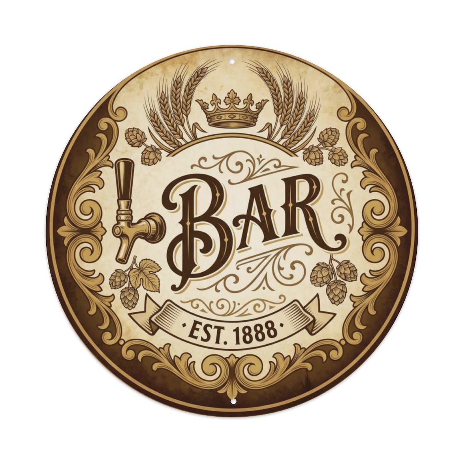 BAR Vintage Brewery Plate Metal Tin Sign Plaque Wall Decor for Cafe, Club Bar, Office, Home Garden Round Metal Poster 8x8Inch