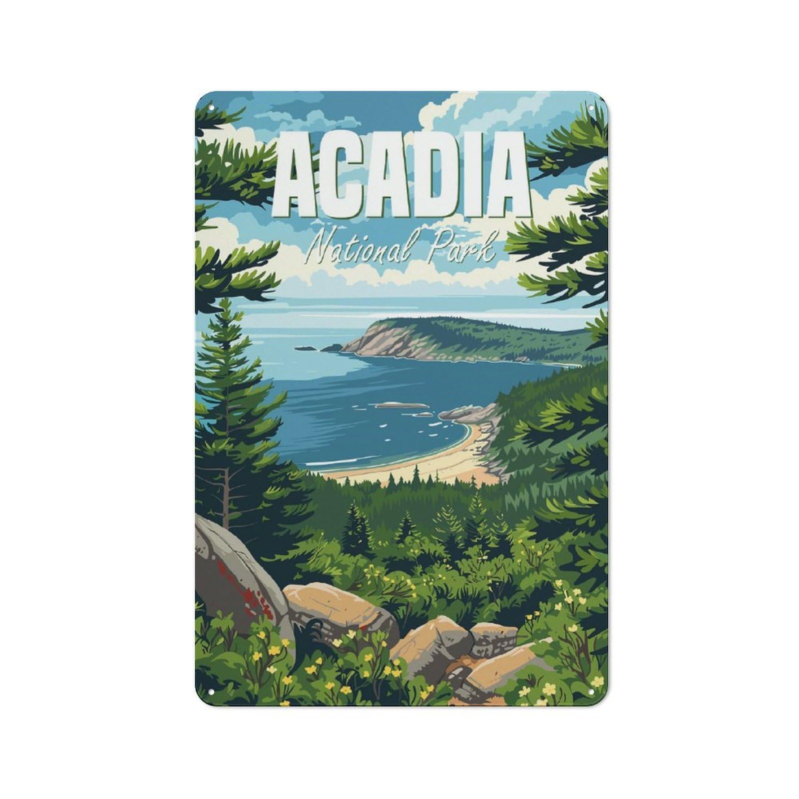 Junmoney Acadia National Park Tin Wall Plaque 30X20cm With For Garage Or Workshop, For An Autumn Wall Display In Garage And Workshop