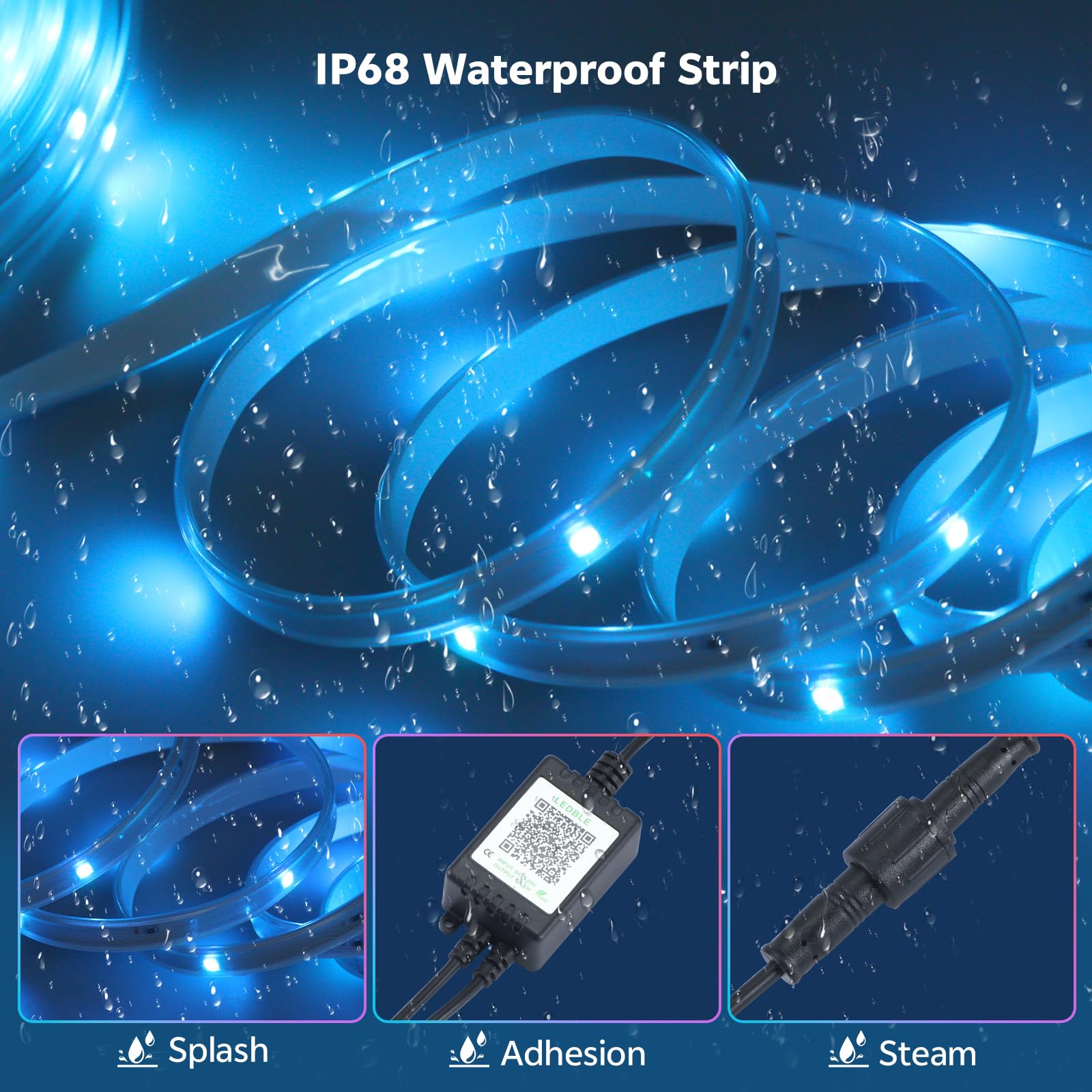 Tira LED de 20 m para Exteriores, Tira LED RGB Impermeable IP68 para Exteriores Compatible con Control Remoto/APP con Sincronización Musical y Función de Temporizador para Balcones, Tejados y Jardines