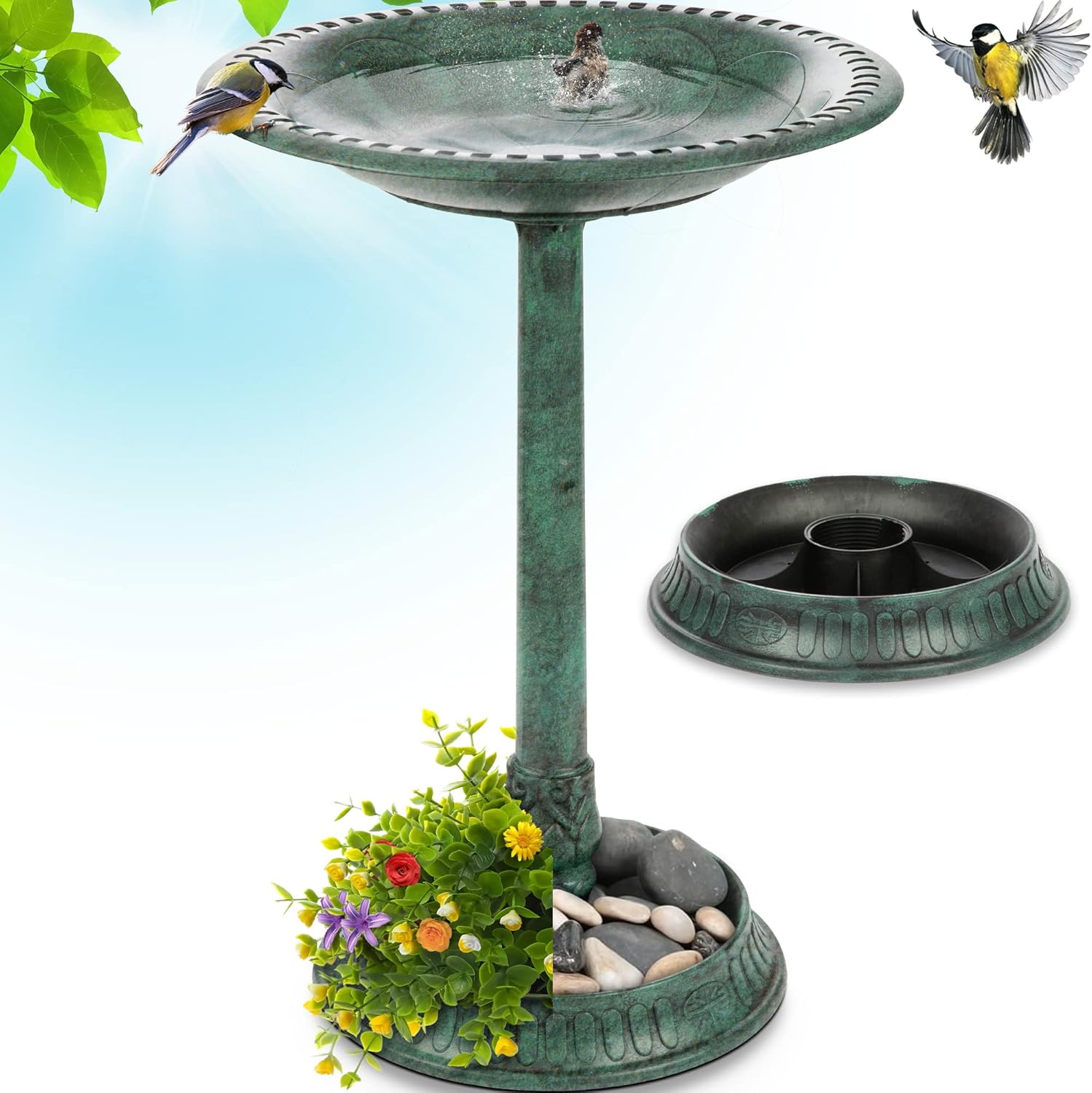 Gray Bunny 29" Bird Baths for Outdoors, Tall Bird Bath