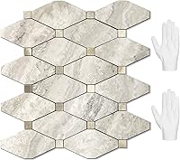 Vista 21 de STICKGOO 1 hoja de salpicaduras de pared para despegar y pegar, adhesivos de azulejos compuestos de aluminio Calacatta, salpicaduras autoadhesivas