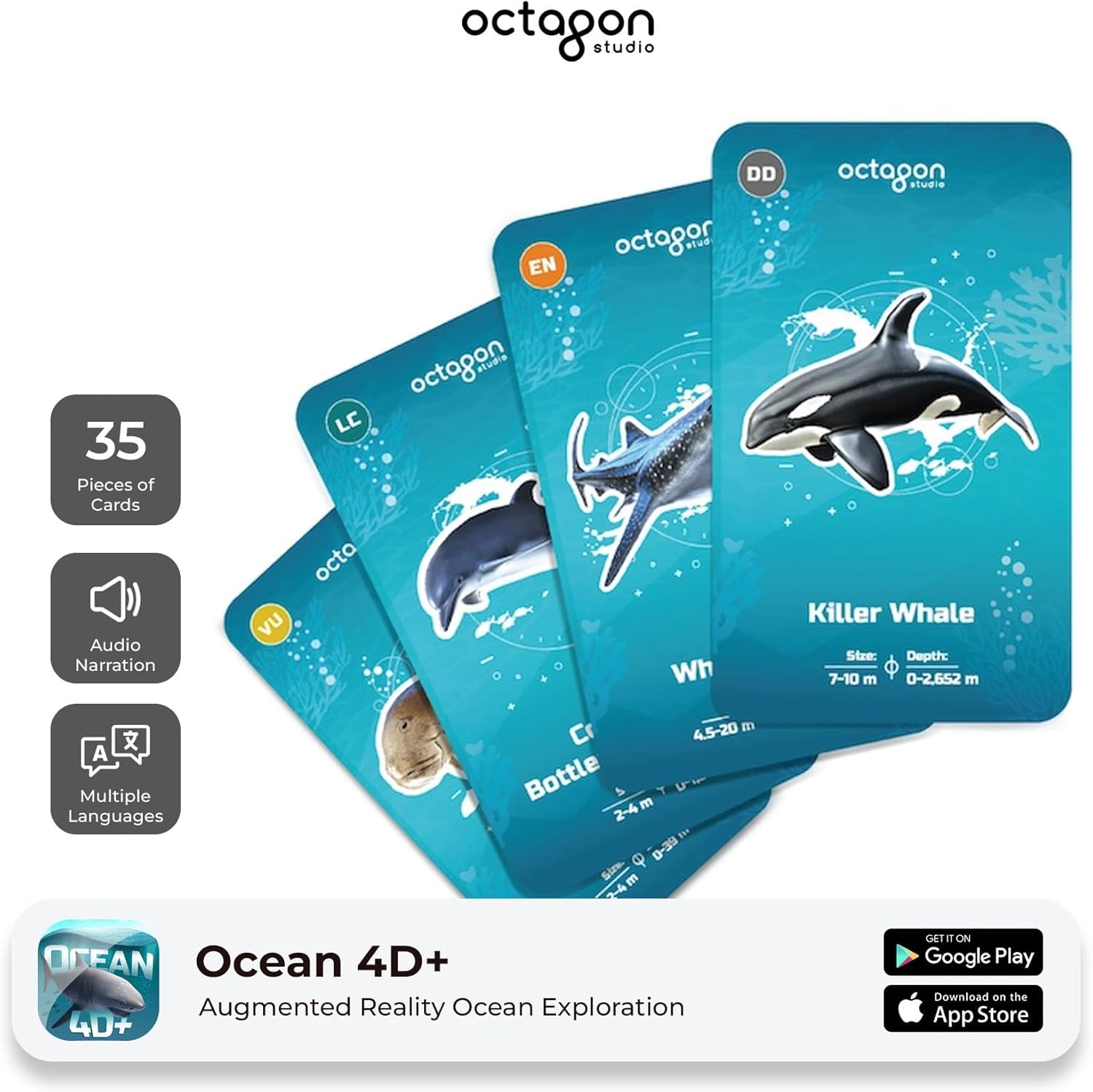 Ocean 4D+ Augmented Reality Flashcards for Kids – 35 Marine Life & Sea Creature STEM Learning Cards – Free Ad-Free Offline App (iOS & Android)