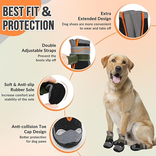 Miniatura 5 de SlowTon Botines impermeables para perro, suela de goma antideslizante suave para invierno, nieve, clima frío, botas ajustables con correa