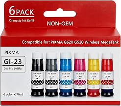 Compatible GI-23 Refill Ink Bottles, Non-OEM 23 gi23 Replacement for Canon PIXMA G620 G520 Printers (Black Cyan Magenta Yellow Red Gray) 6 Pack Ink Refill kit