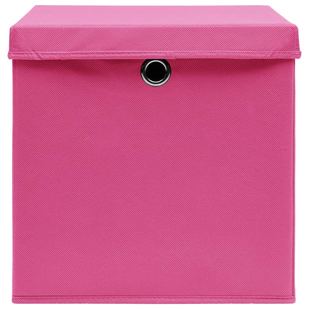 Aufbewahrungsboxen mit Deckeln 4 Stück Rosa 32x32x32 cm Stoff faltbar Organizer für Haushalt, Schrank, Regal, Kinderzimmer, Bad, Wohnzimmer, Küche, Stauraum, Kleidung, Spielzeug