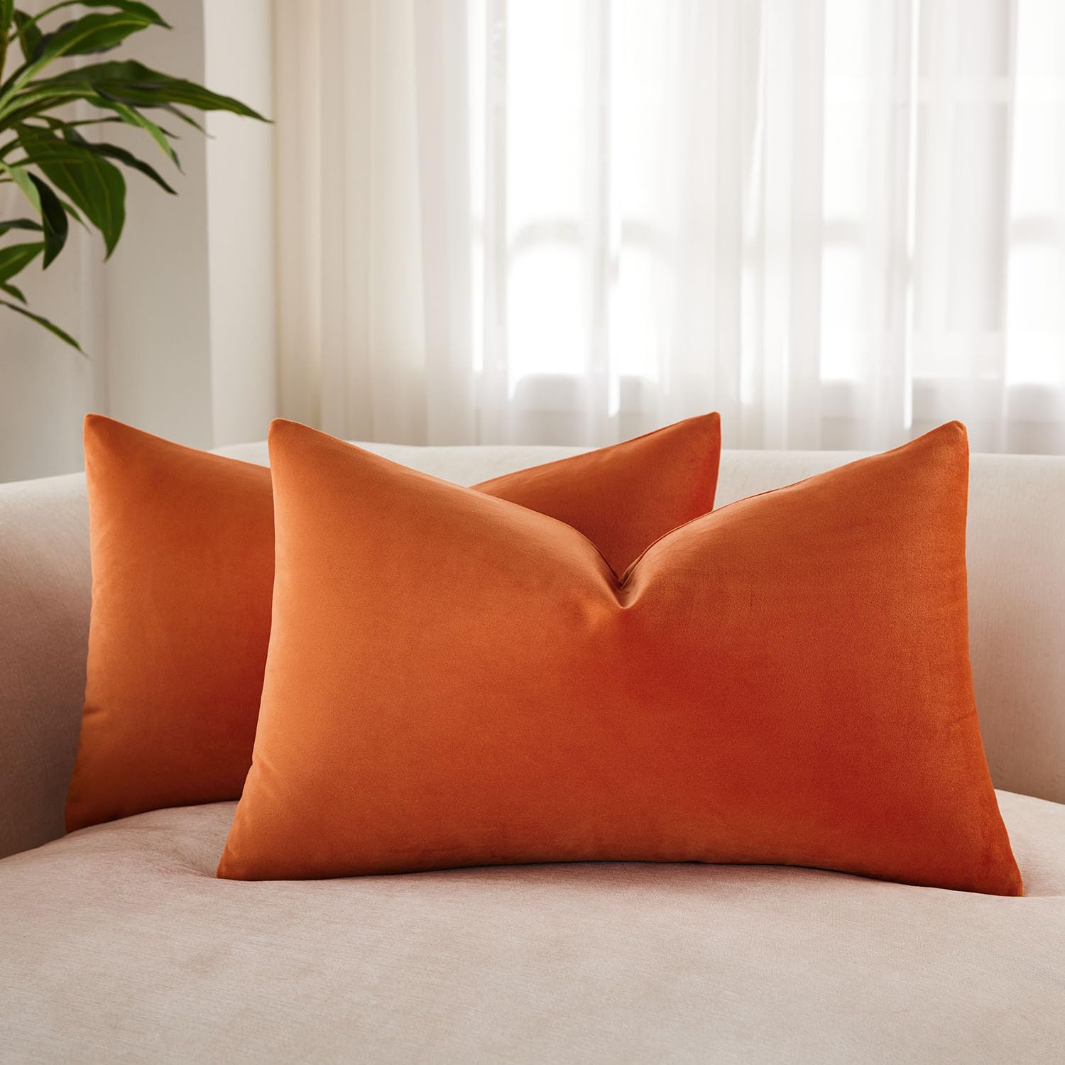 JUSPURBET 12x20 Lumbar Velvet Throw Pillow Covers Set of 2,Burnt Orange