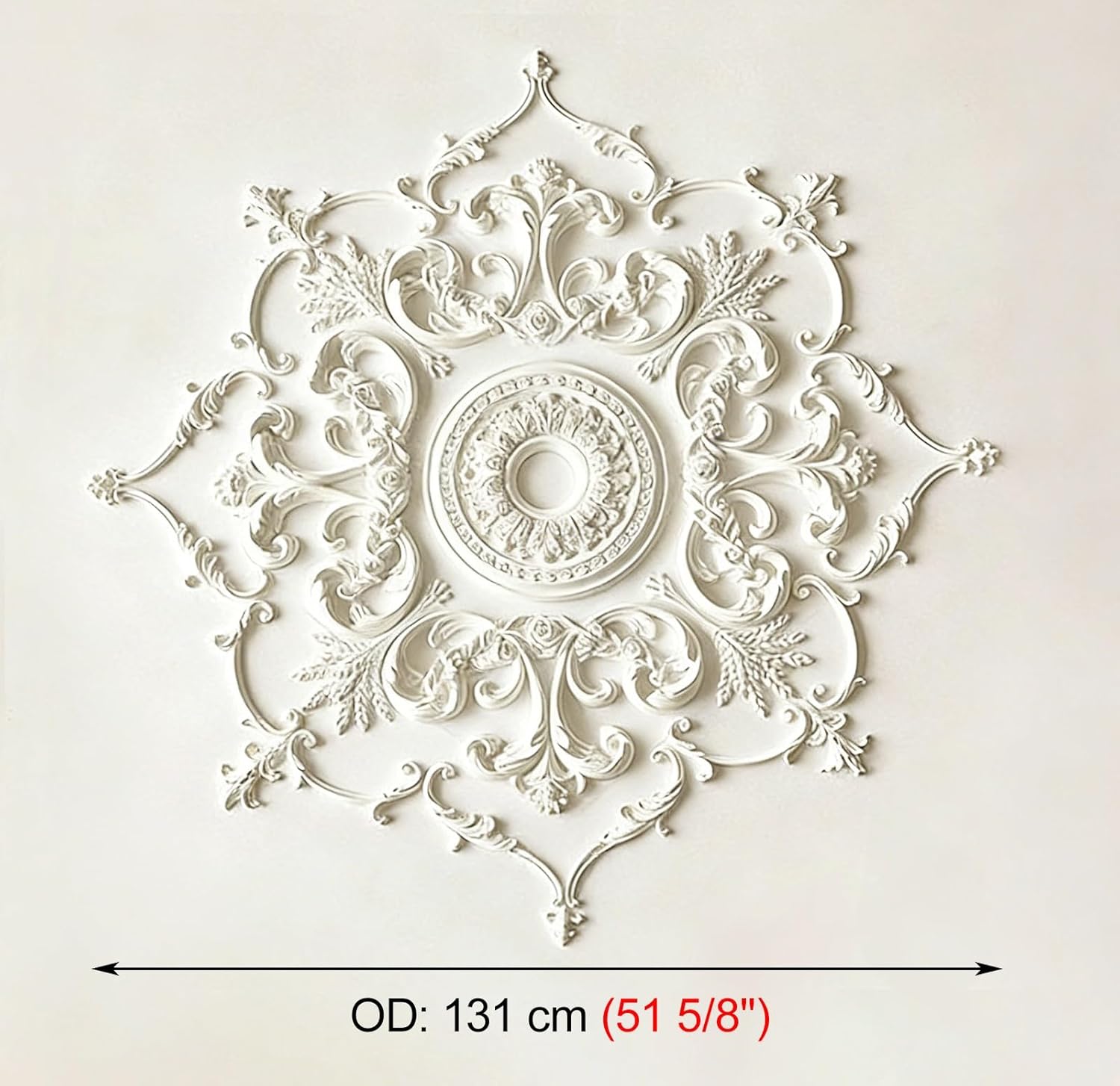 Extra-large Ceiling Rose with Openwork Floral, Paintable Smooth PU Ceiling Medallion, Split-type Ceilings Fans Decorative Medallions(White-F 131cm(51 5/8"))